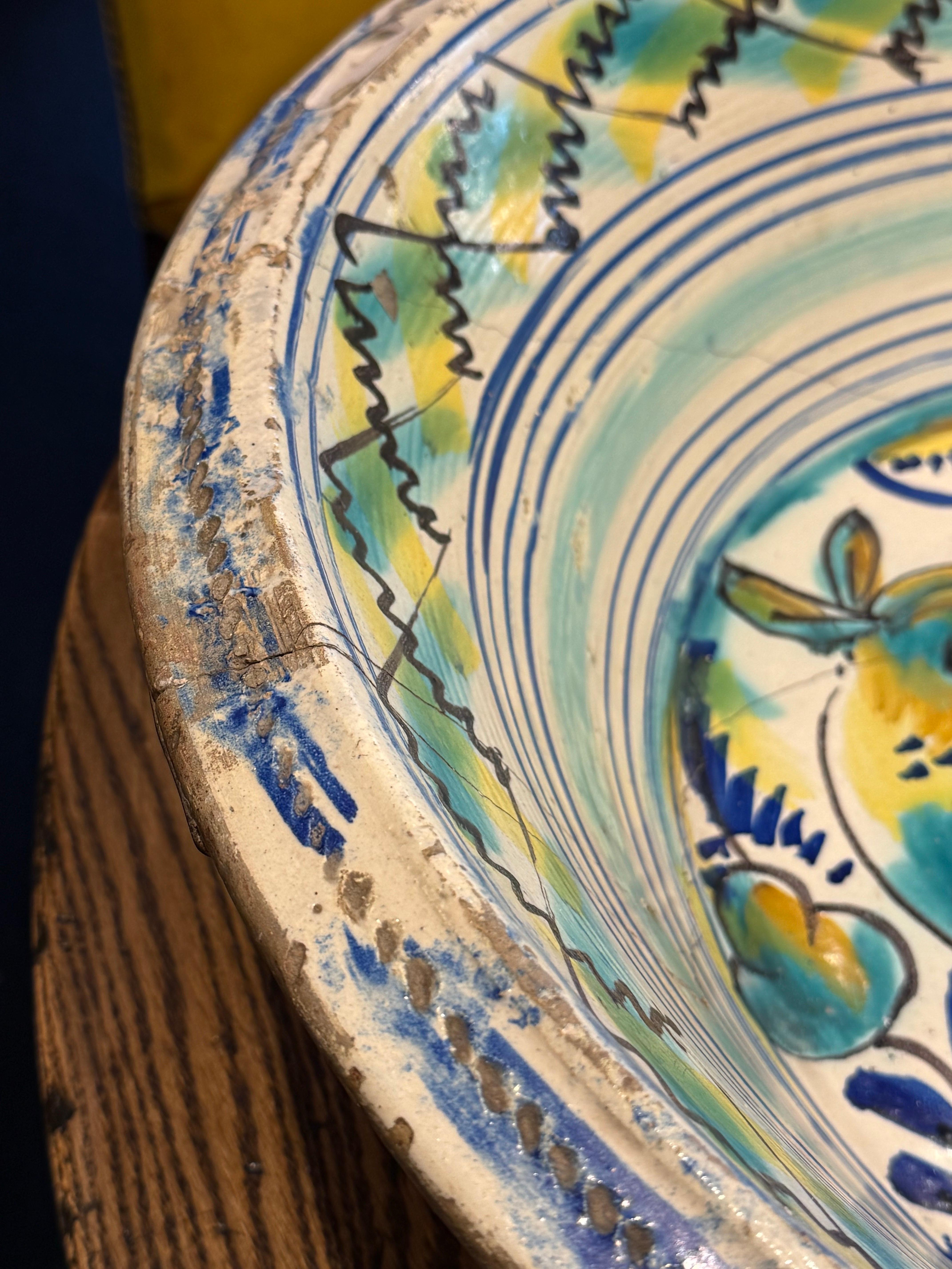 Glazed A Large Spanish Hand Painted Lebrillo Bowl, 19th Century For Sale