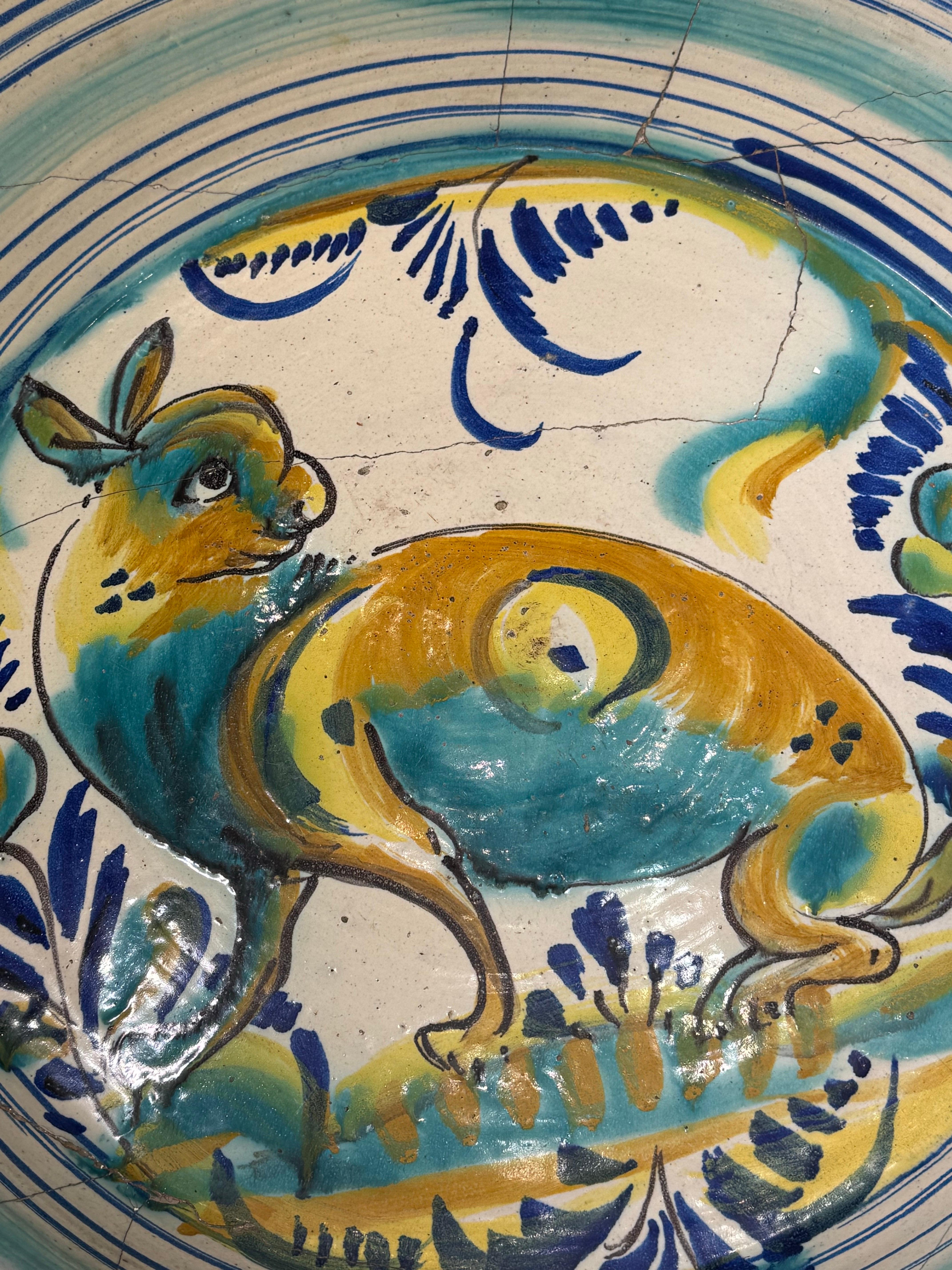 Ceramic A Large Spanish Hand Painted Lebrillo Bowl, 19th Century For Sale