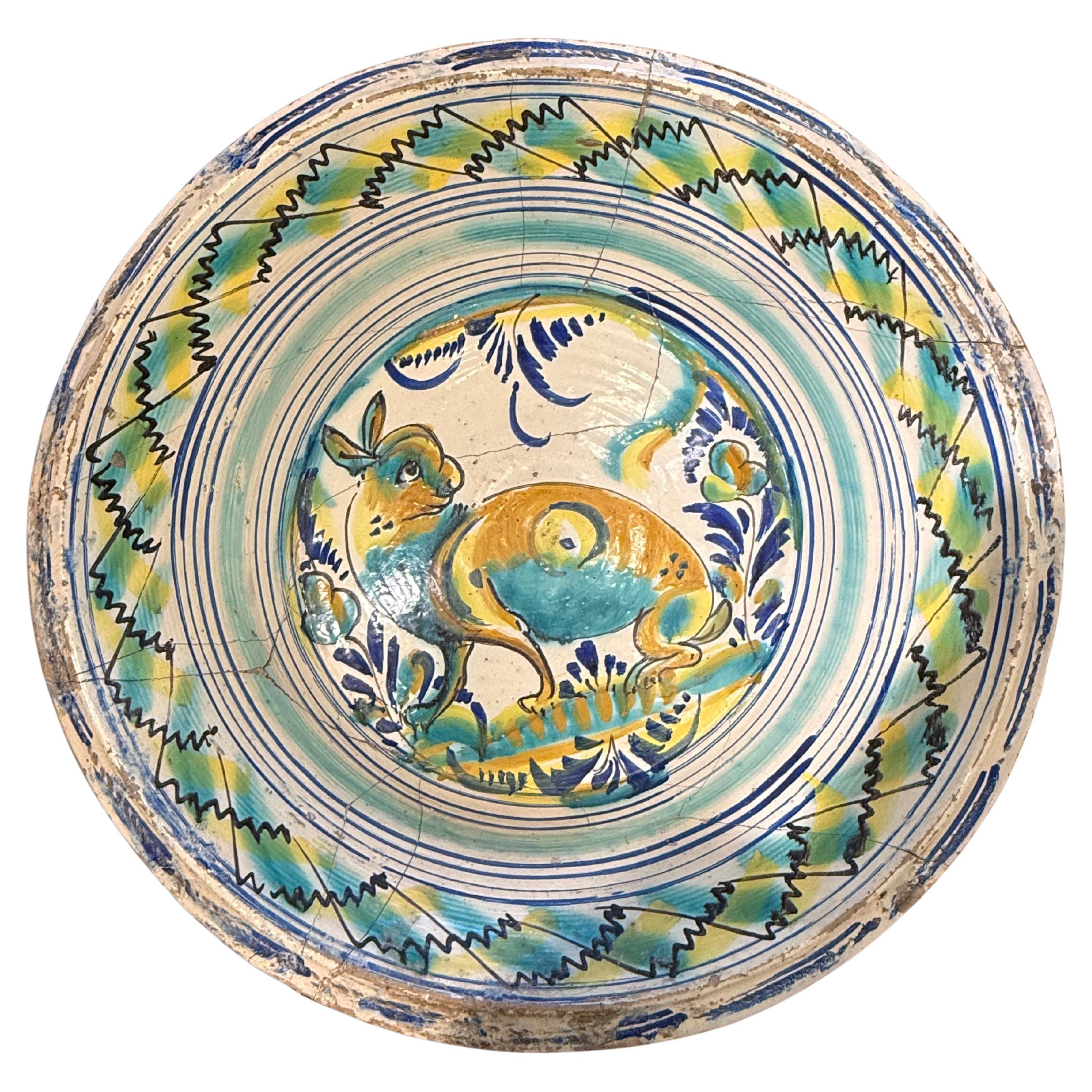 A Large Spanish Hand Painted Lebrillo Bowl, 19th Century For Sale