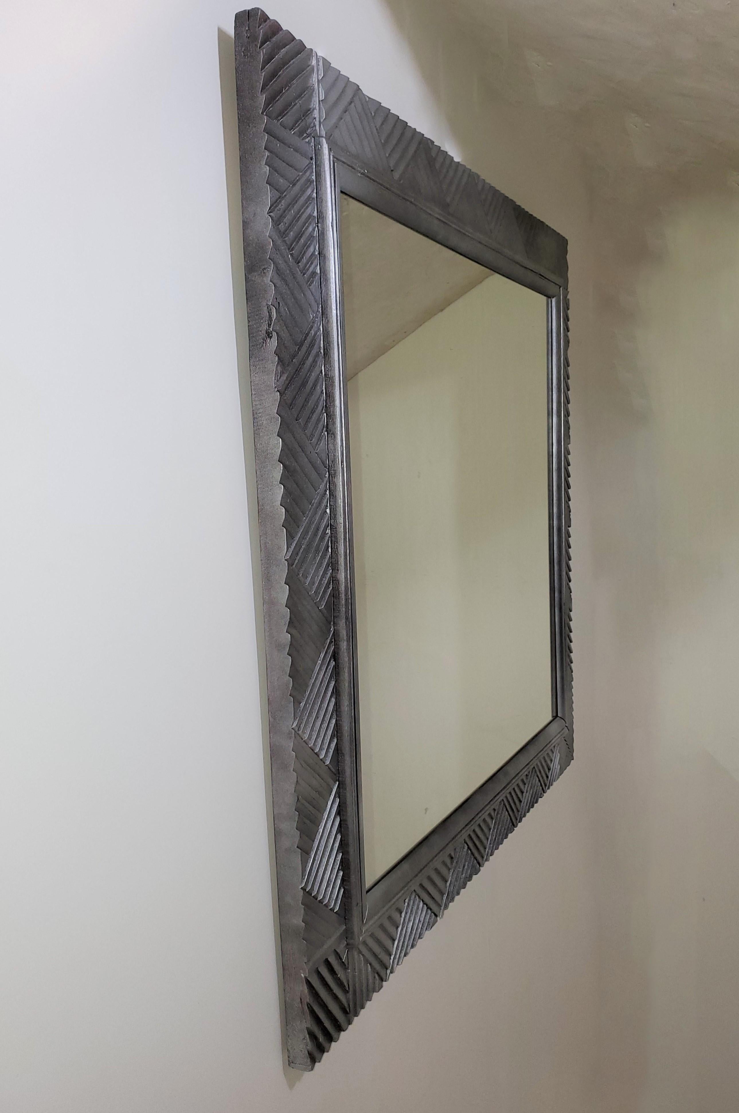 Large Square, Carved Silvered Wood Mirror For Sale 6