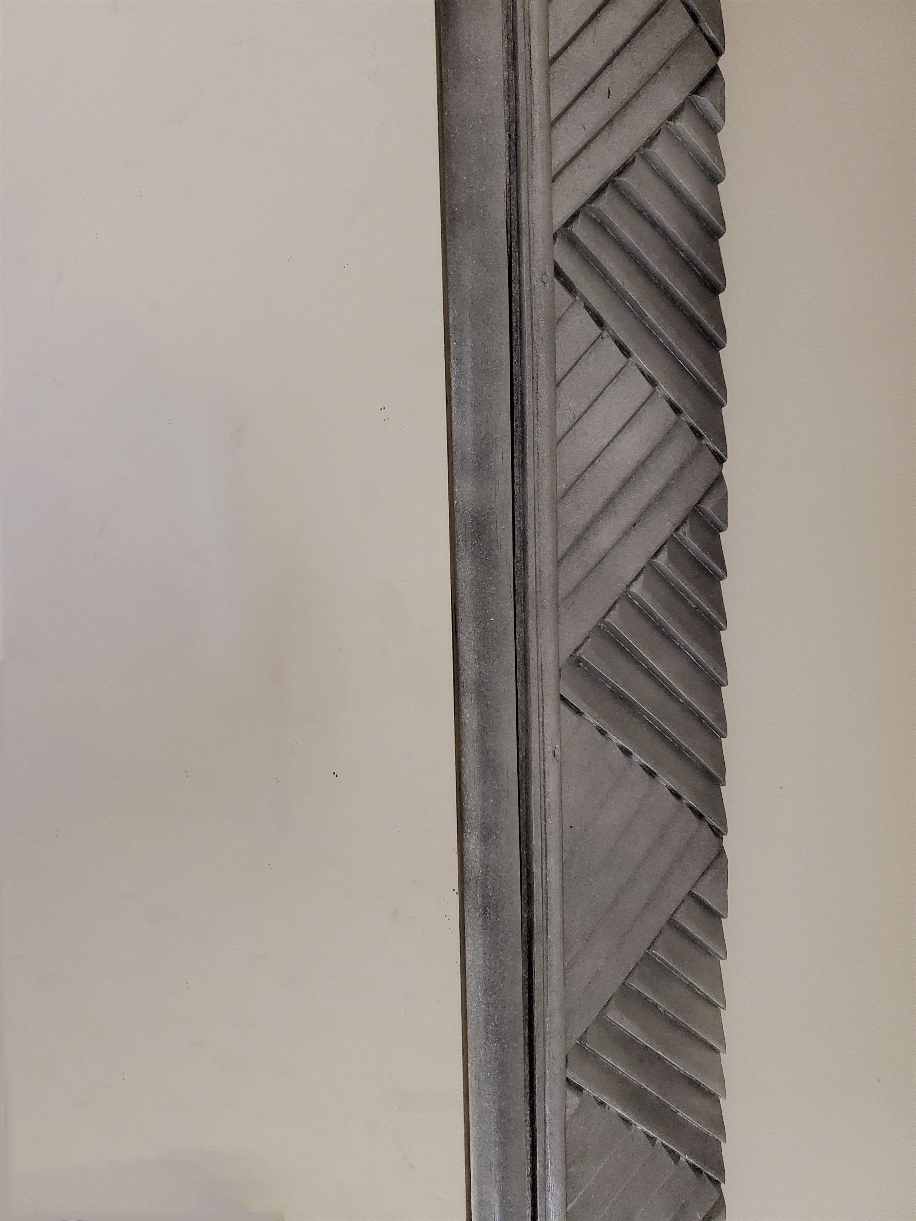 Modern Large Square, Carved Silvered Wood Mirror For Sale