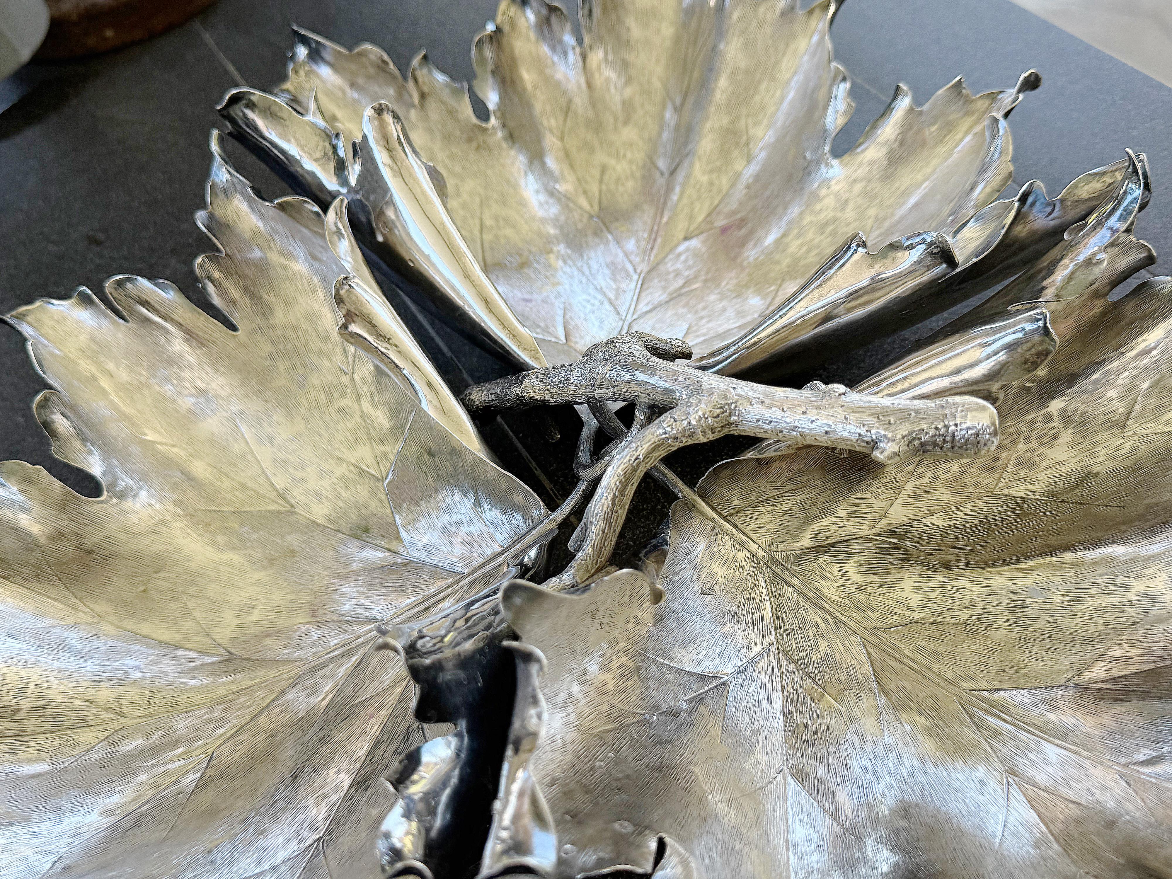 Aesthetic Movement A large sterling silver maple leaf centerpiece by Buccellati, Italy 20th century For Sale