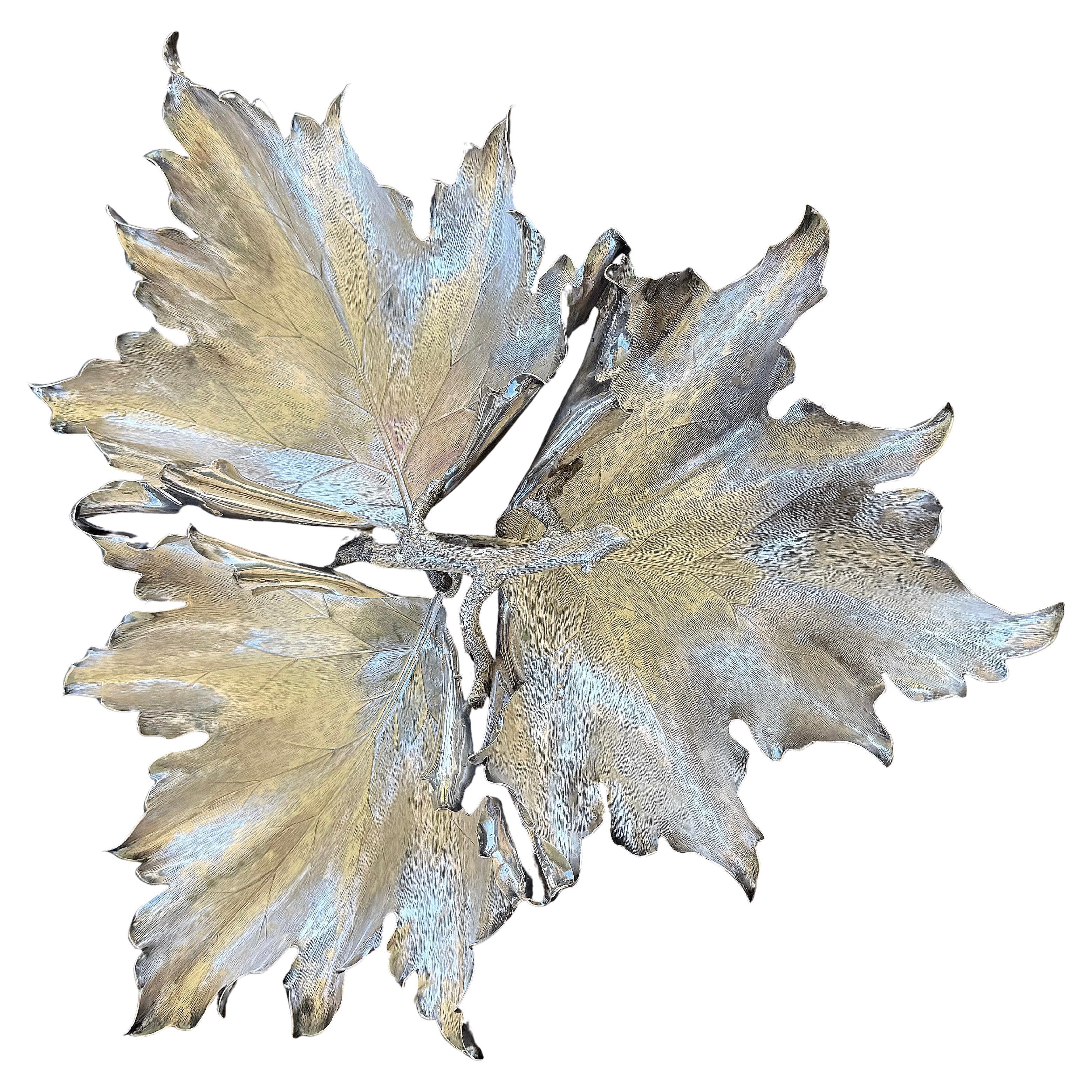 A large sterling silver maple leaf centerpiece by Buccellati, Italy 20th century For Sale