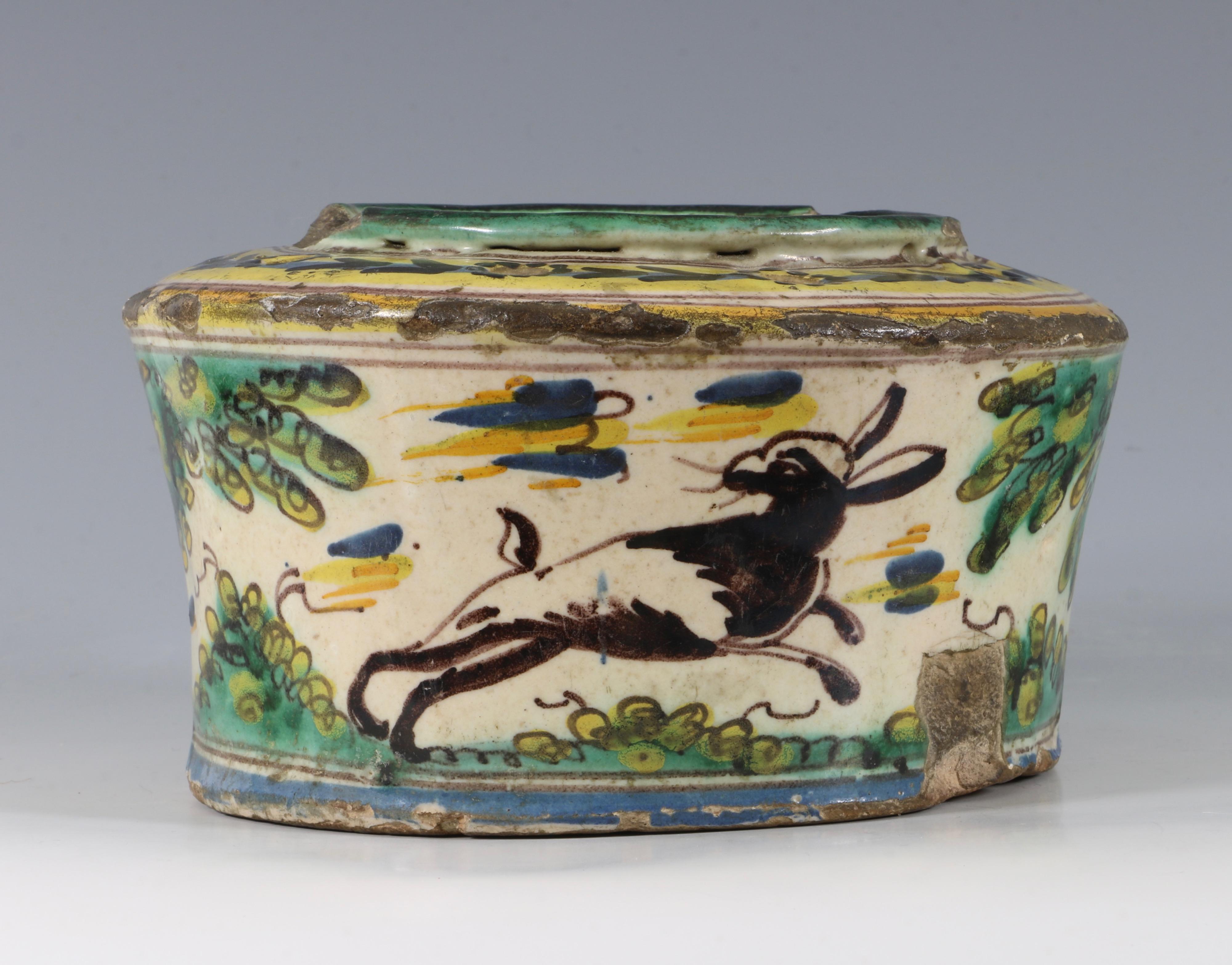Folk Art Large Spanish Faience Talevera Inkwell, 17th-18th Century For Sale