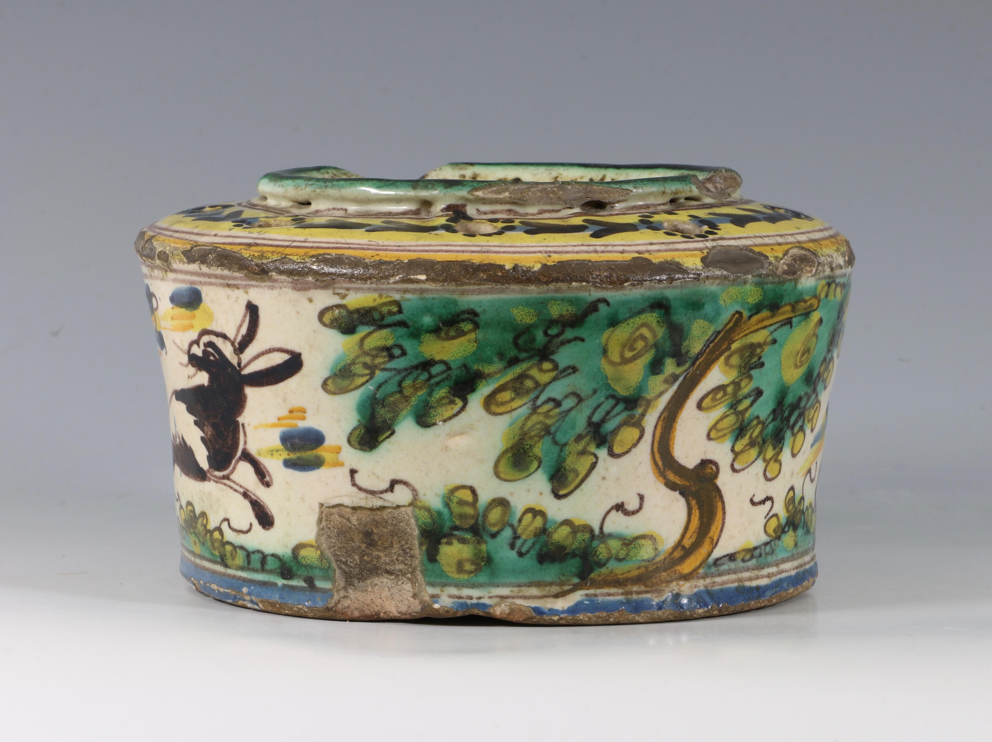 Painted Large Spanish Faience Talevera Inkwell, 17th-18th Century For Sale