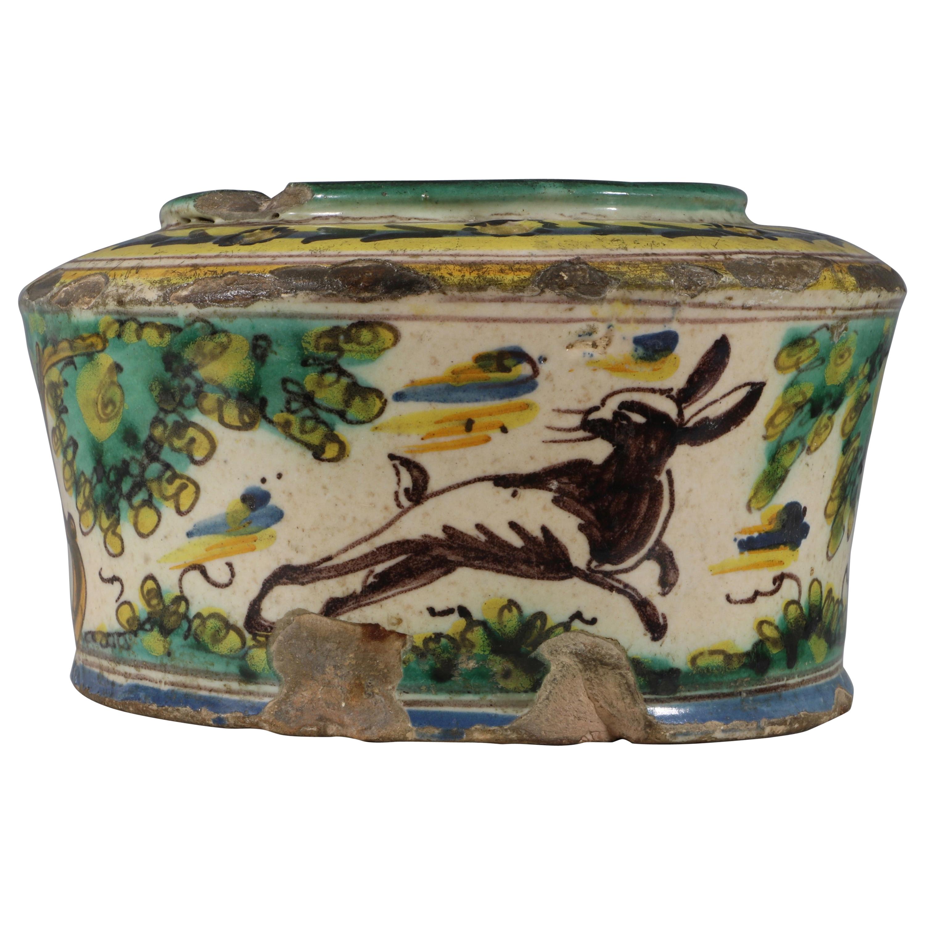 Large Spanish Faience Talevera Inkwell, 17th-18th Century For Sale