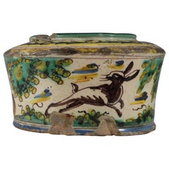 Large Spanish Faience Talevera Inkwell, 17th-18th Century