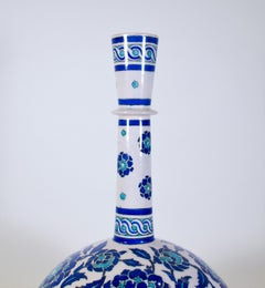 Large Theodore Deck Earthenware Bottle Form Vase in the Islamic/Iznik Taste
