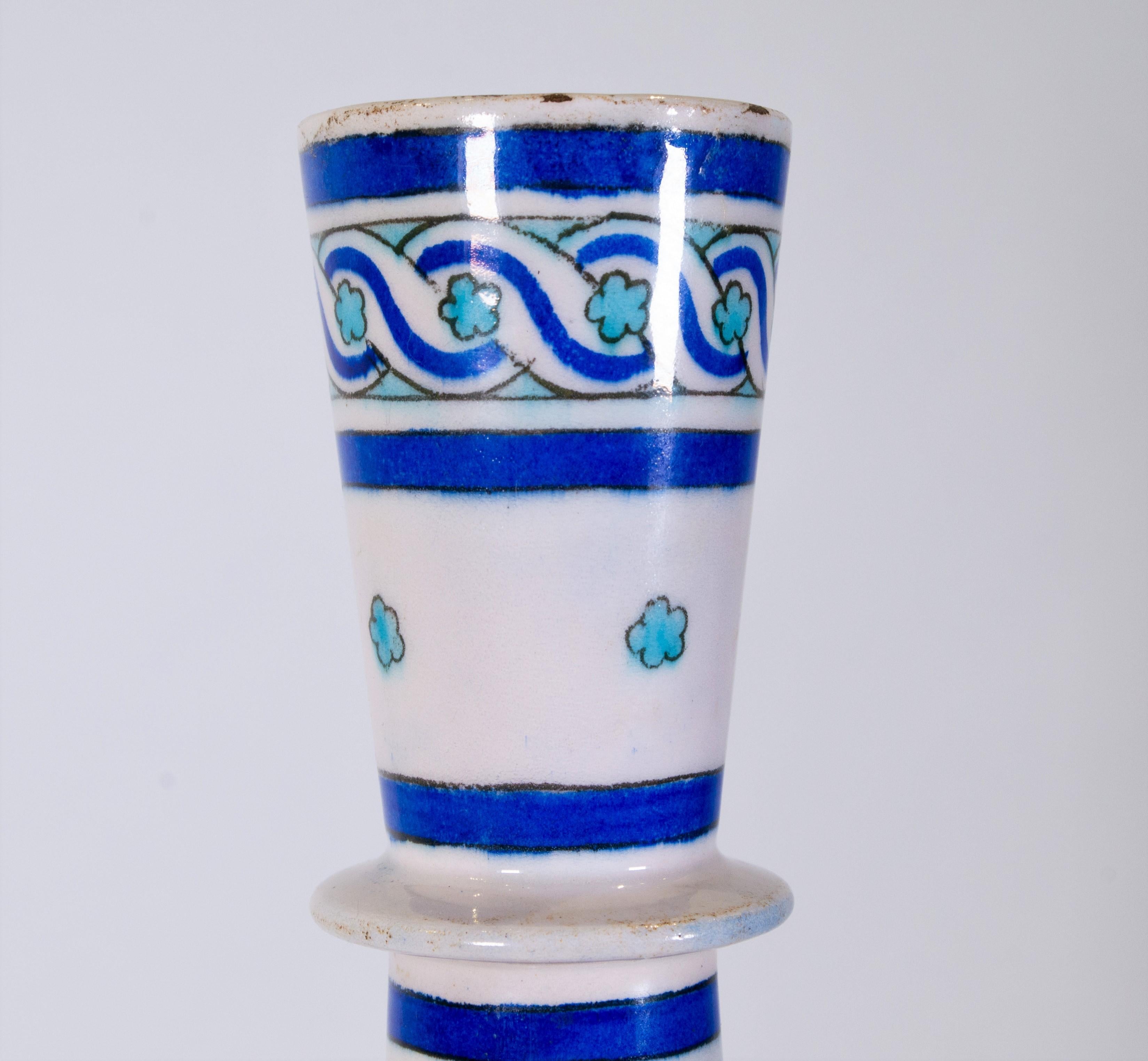 French Large Theodore Deck Earthenware Bottle Form Vase in the Islamic/Iznik Taste For Sale