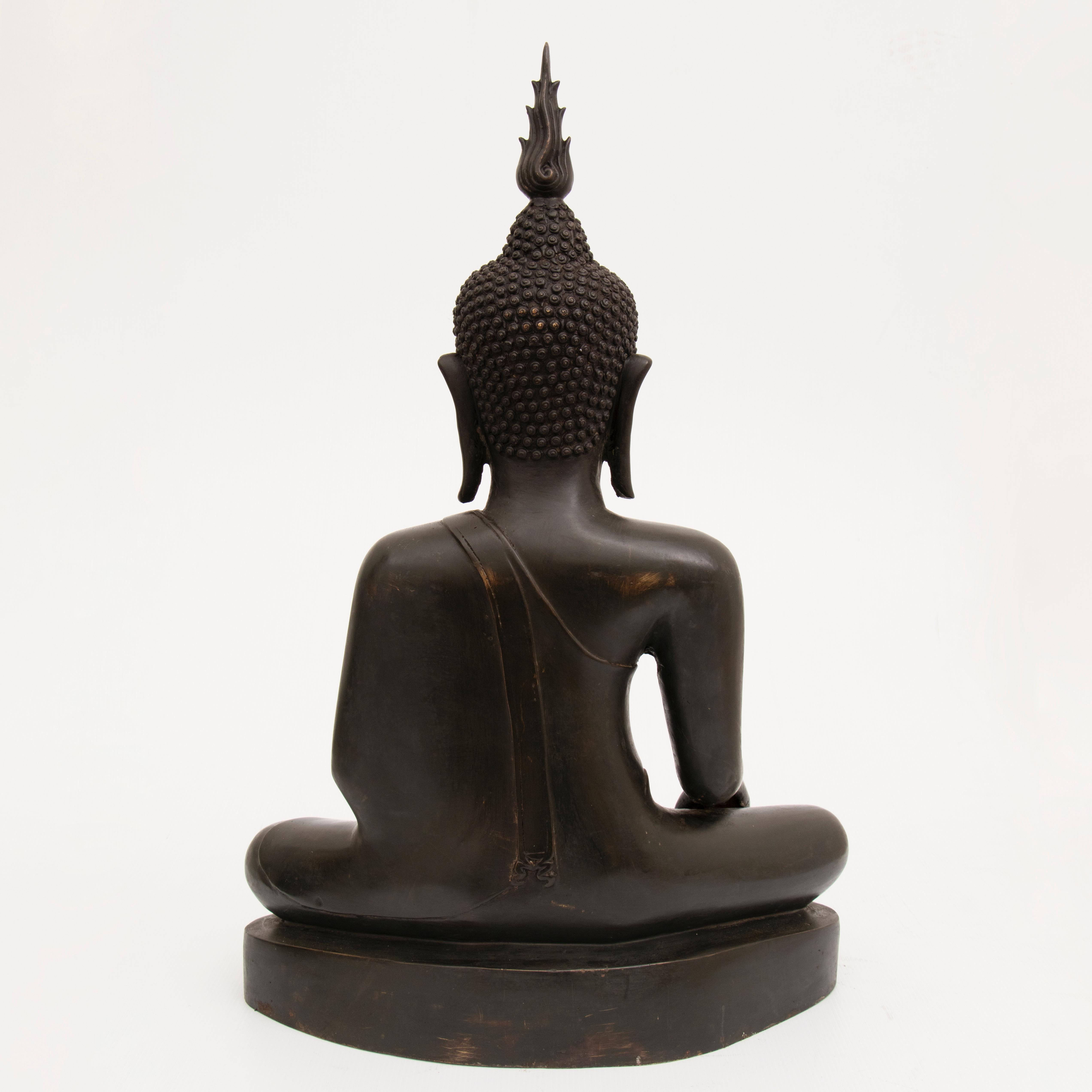A large Tibetan bronze Buddha seated in the meditation position, circa 1960s or earlier, very good quality castings with a lovely untouched warm deep bronze finish.