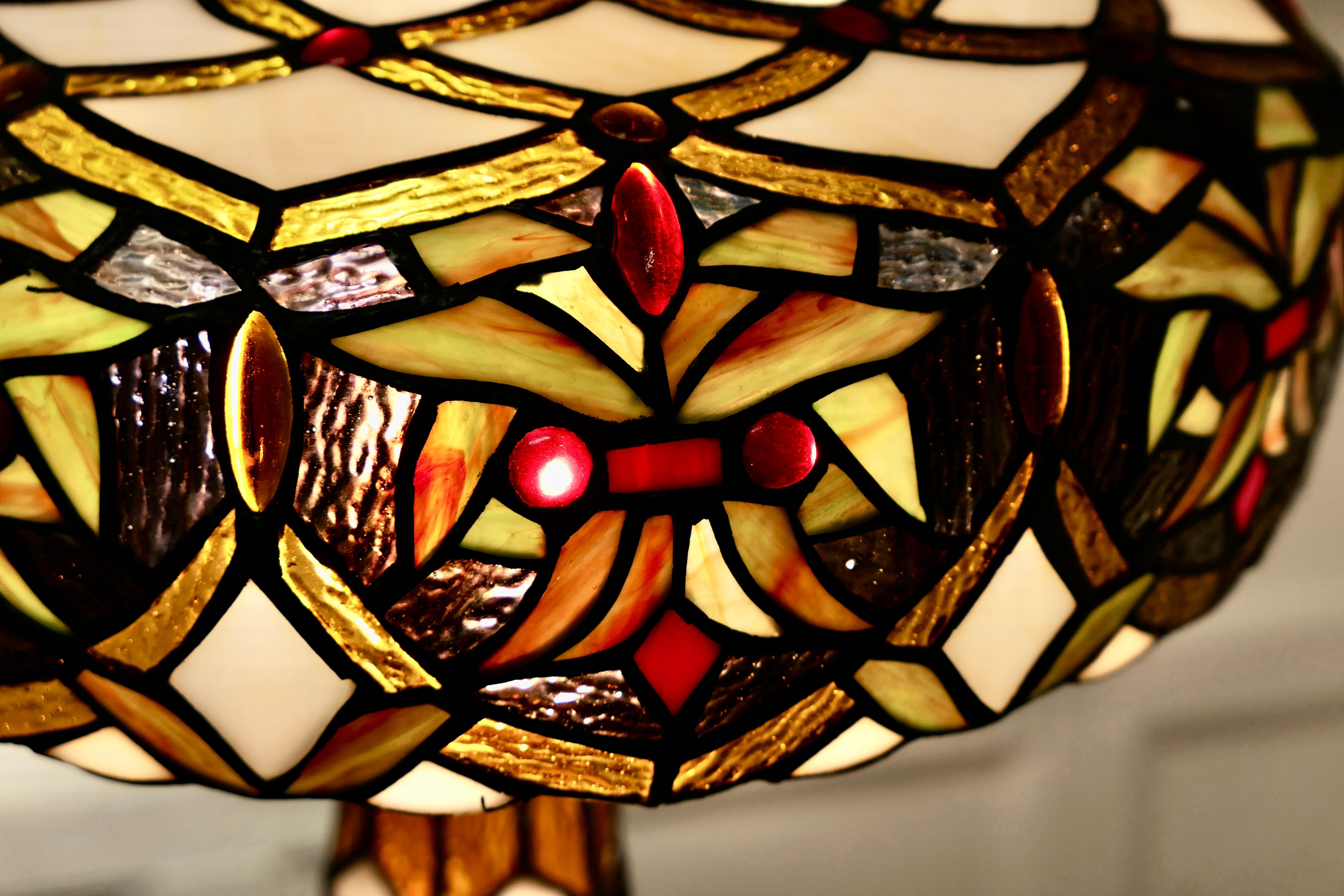 A Large Tiffany Style Stained Glass Table Lamp and Shade For Sale 5