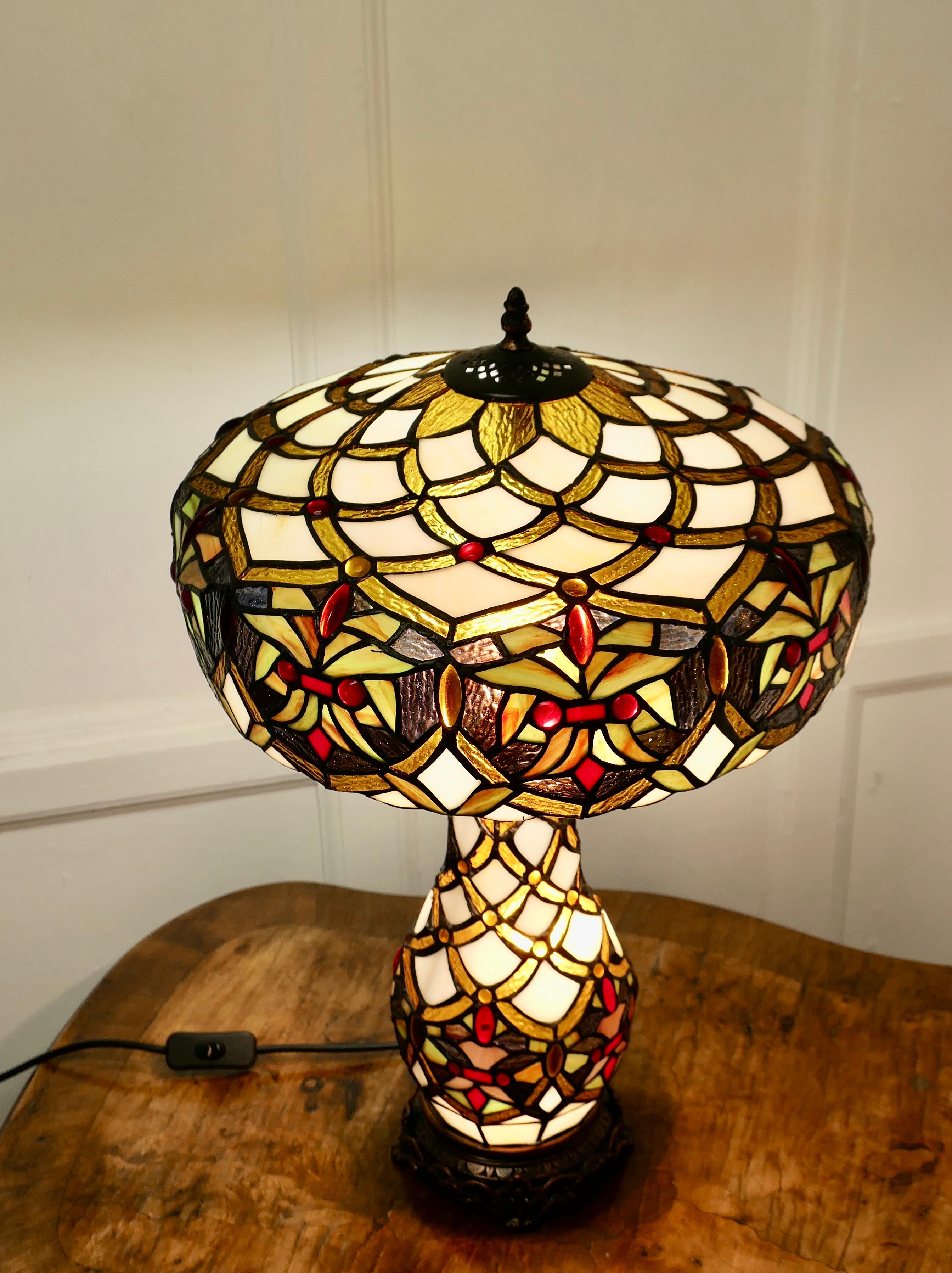 A Large Tiffany Style Stained Glass Table Lamp and Shade For Sale 3