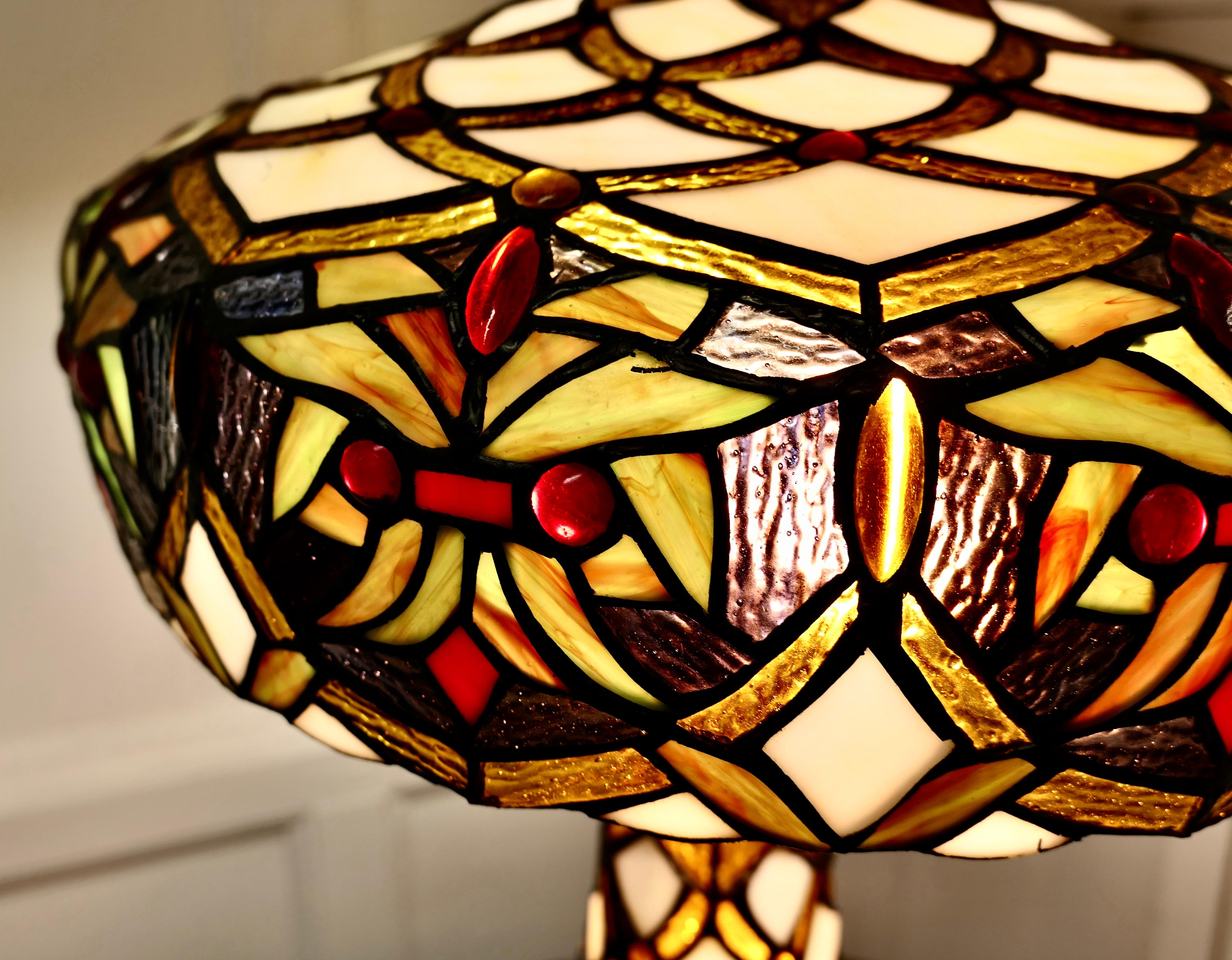 A Large Tiffany Style Stained Glass Table Lamp and Shade For Sale 4