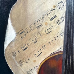 A Large Trompe L'oeil Still Life with Violin, Oil on Board After William Harnett