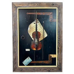Ein großes Trompe L'Oeil-Stillleben mit Geige, Öl auf Karton nach William Harnett