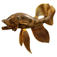A Large Tropical Fish In Tessellated Marble And Gilt Wood By Maitland Smith
