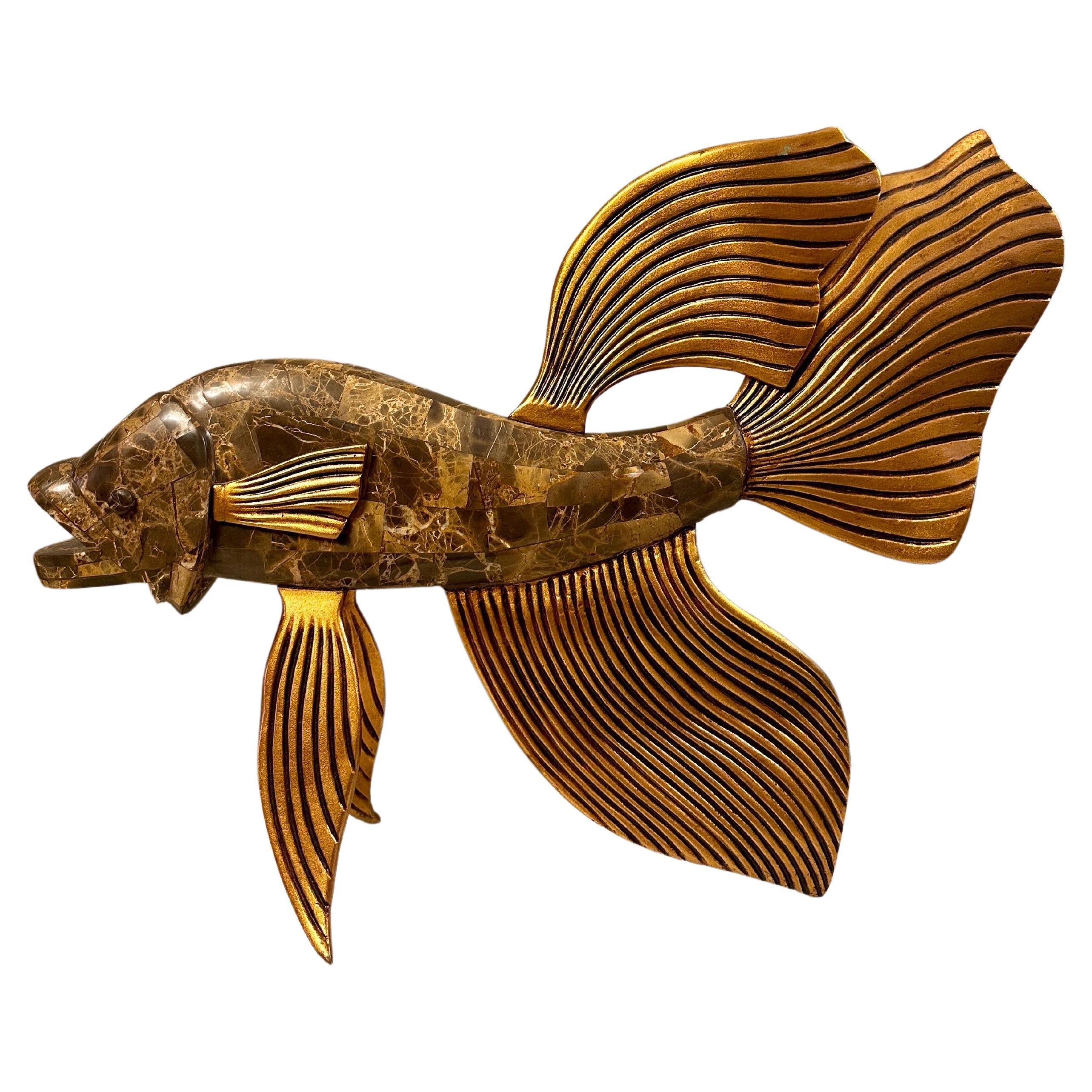 A Large Tropical Fish In Tessellated Marble And Gilt Wood By Maitland Smith