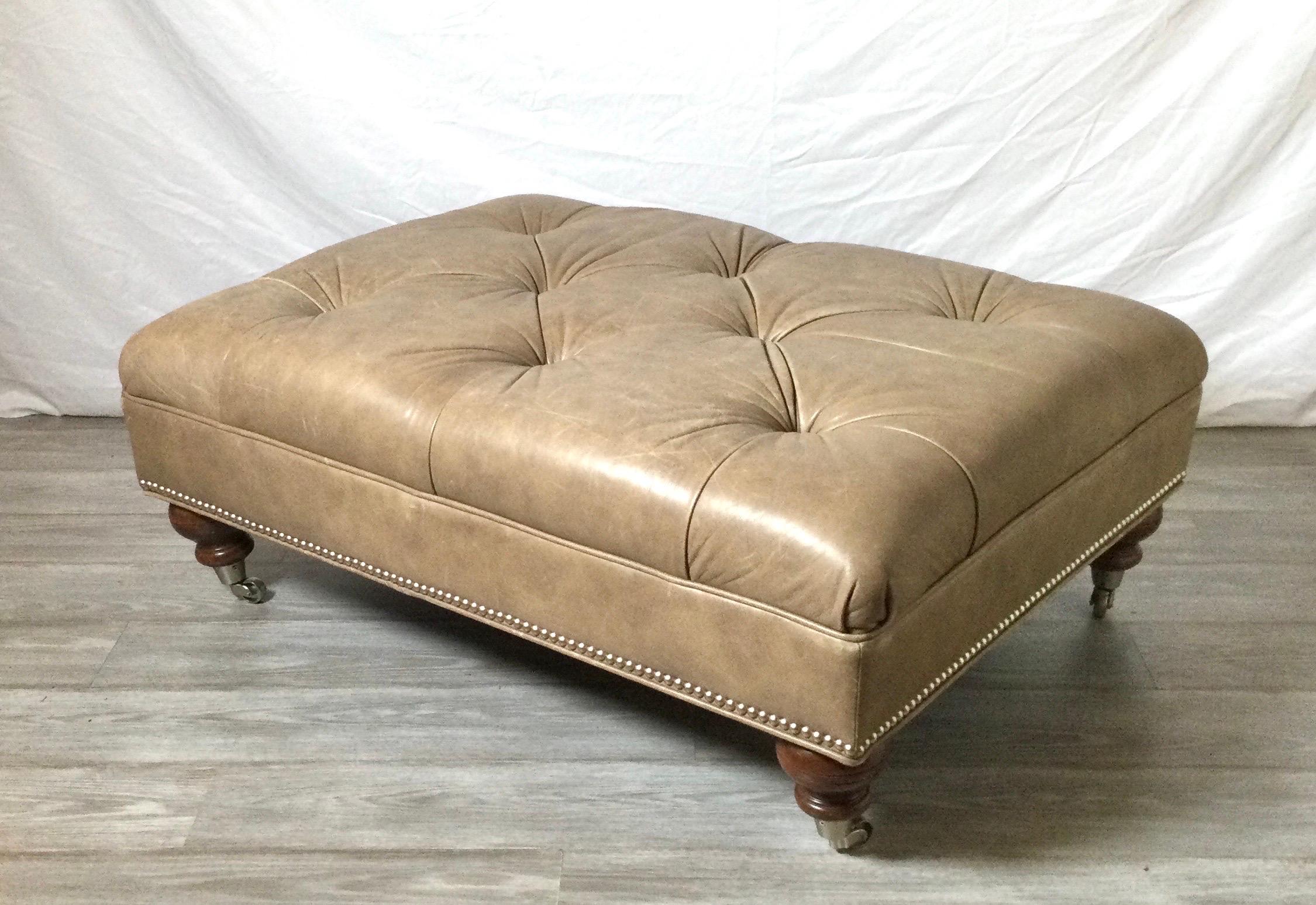 American Large Tufted Leather Ottoman Coffee Table