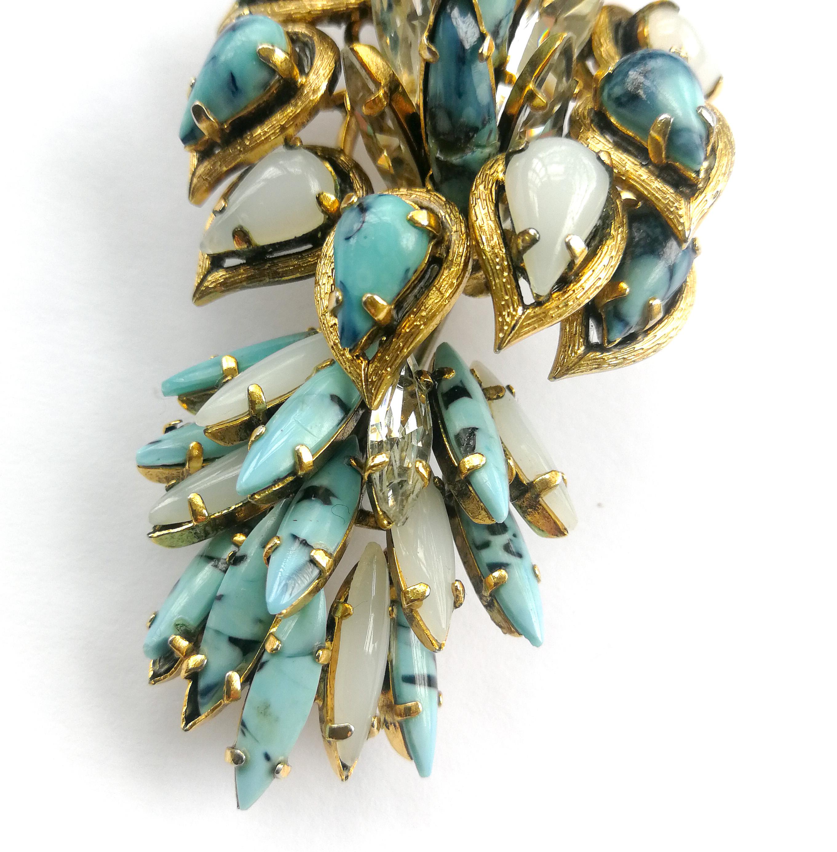 Women's or Men's A large turquoise, opaline and clear paste brooch, Christian Dior, Germany, 1962