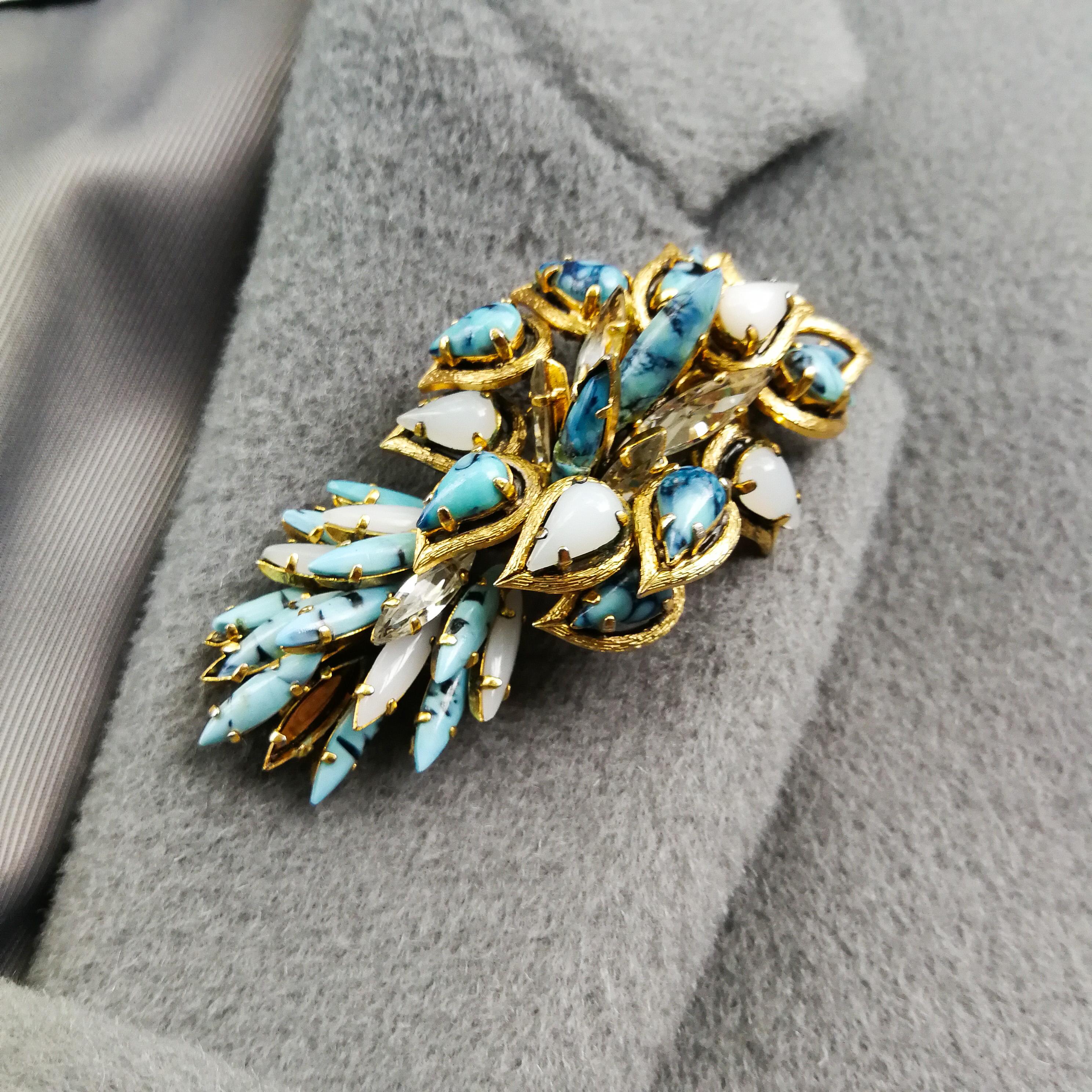 A large turquoise, opaline and clear paste brooch, Christian Dior, Germany, 1962 2