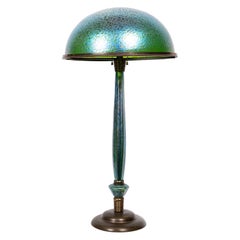 A Large Unique Antique Austrian Art Deco Green Loetz Art Glass and Bronze Lamp
