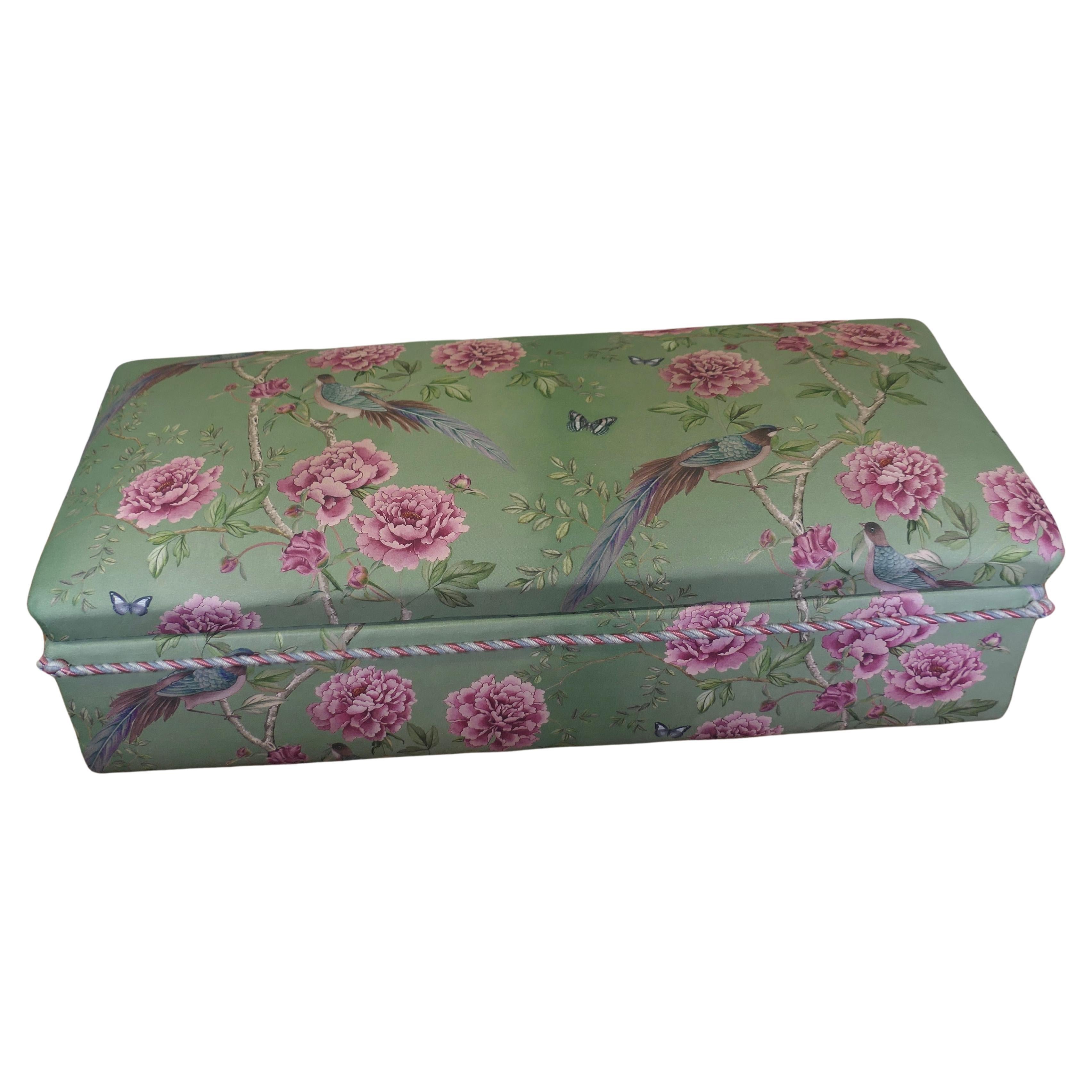 A Large Upholstered Ottoman or Window Seat   This piece is upholstered with a be