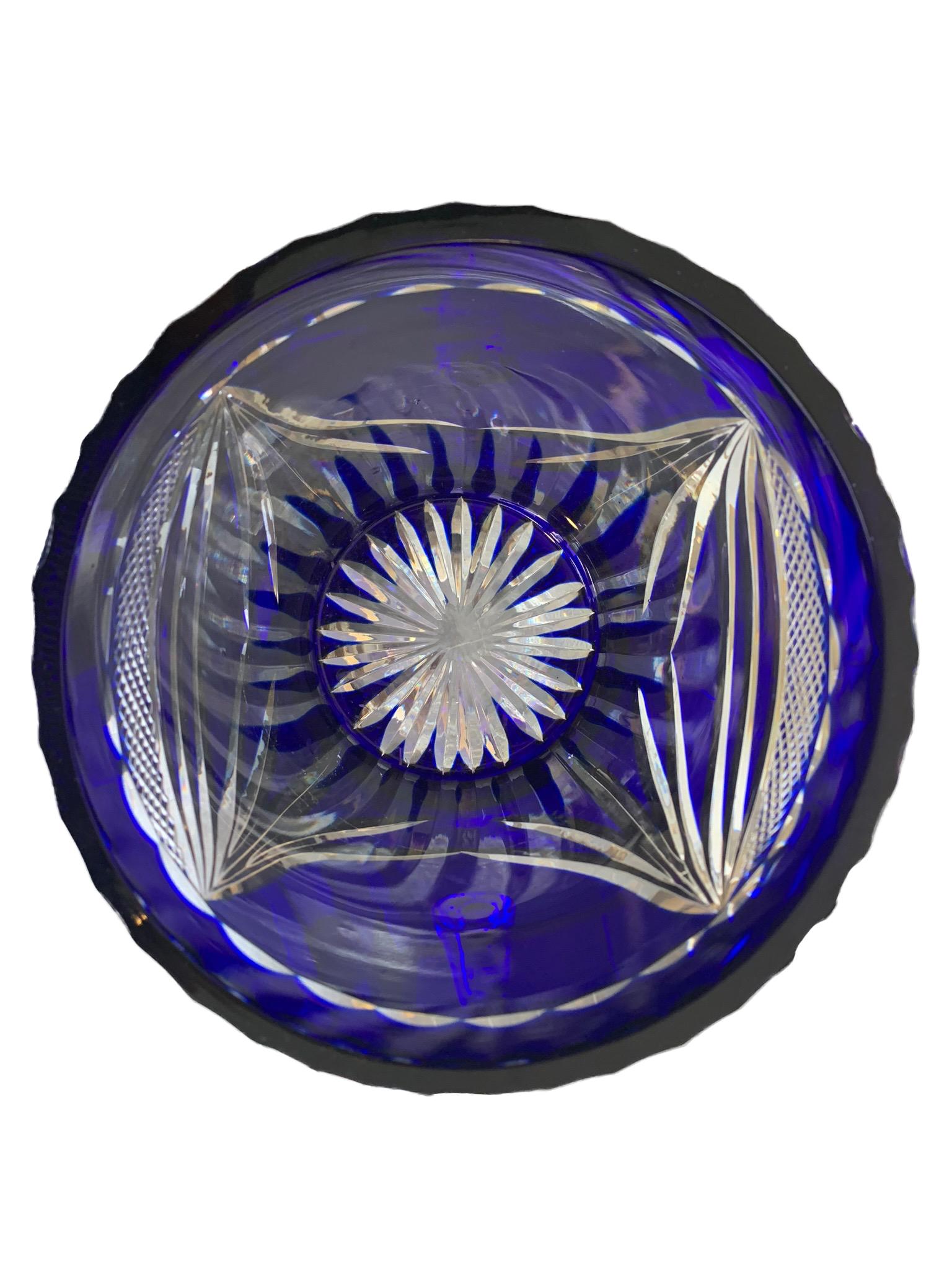 Belgian Large Val St Lambert Cobalt Blue Cut Crystal Champagne Bucket