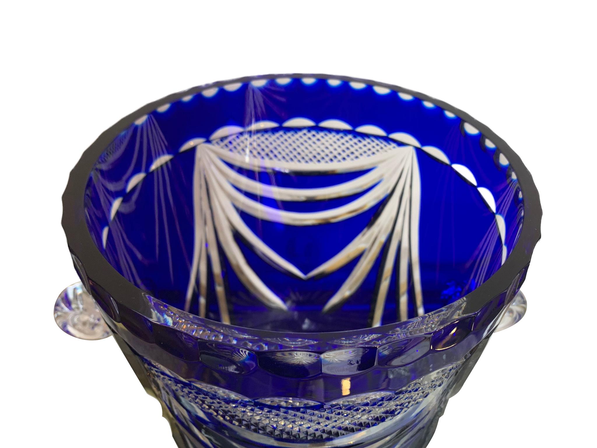Mid-20th Century Large Val St Lambert Cobalt Blue Cut Crystal Champagne Bucket