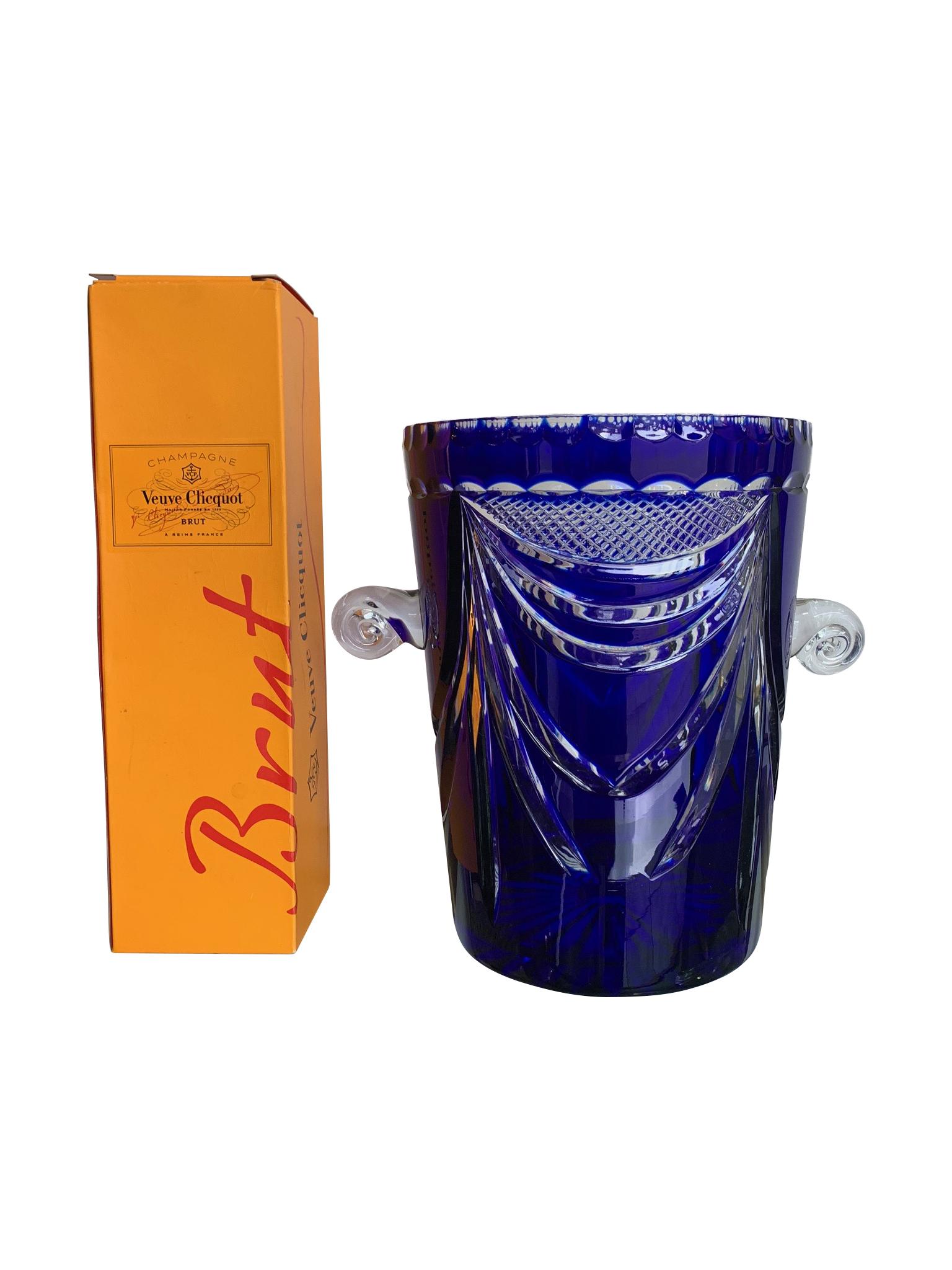 Large Val St Lambert Cobalt Blue Cut Crystal Champagne Bucket 1