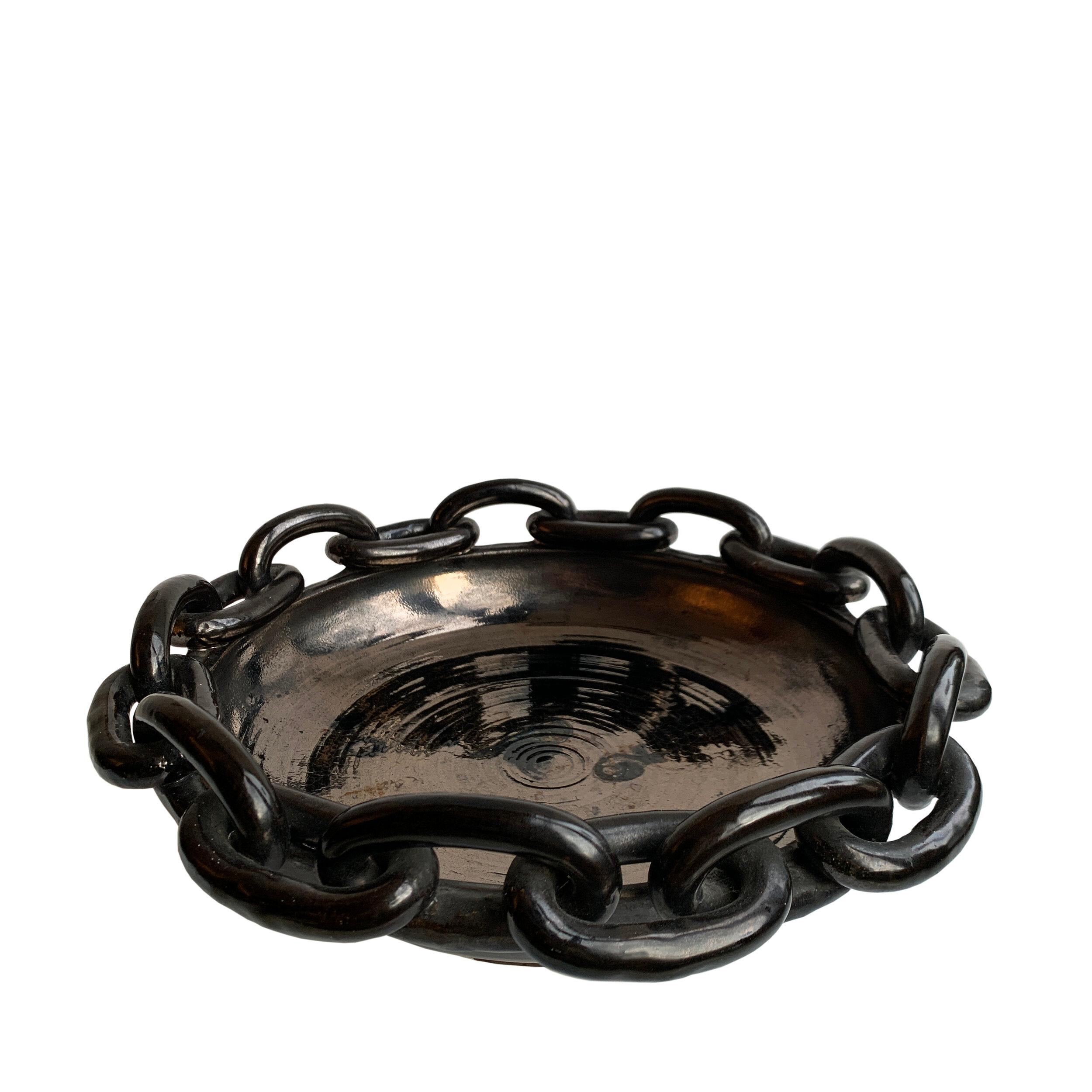 Large Vallauris 1950s Black Ceramic Chain Links Bowl by Jerome Massier 4