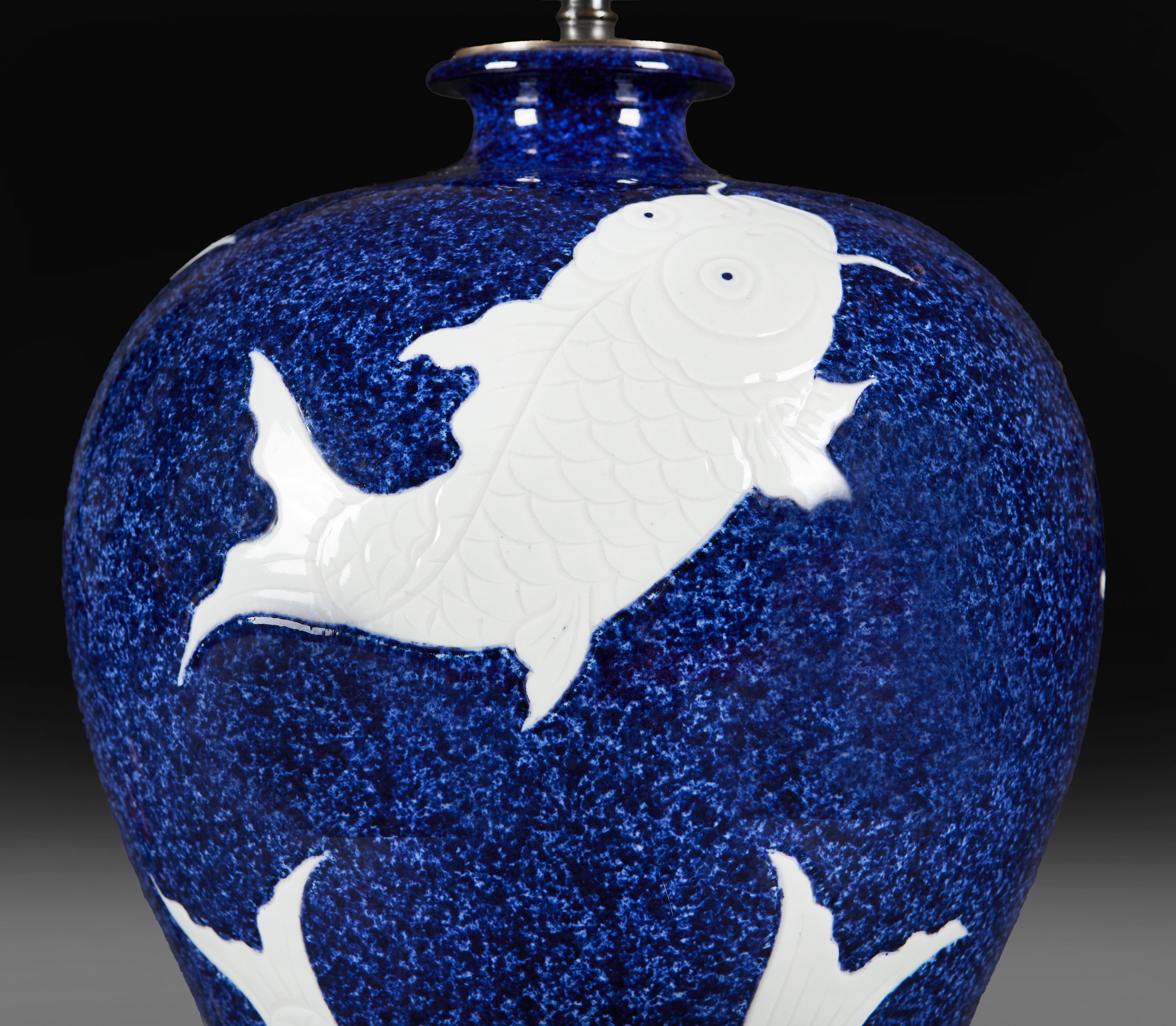 Chinese A Large Vase Decorated with Carp as a Lamp