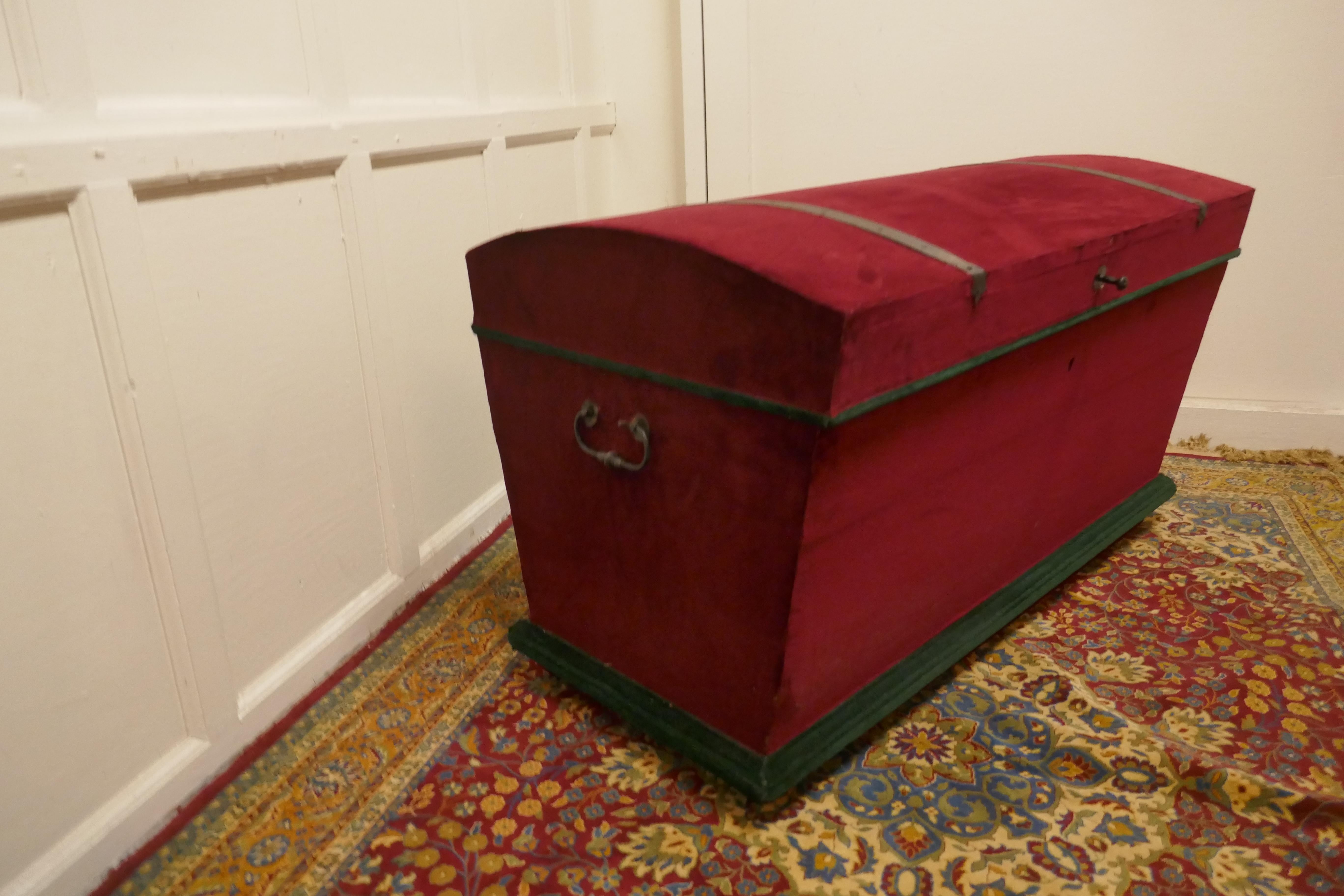 19th Century A Large Velvet Banded Dome Top Chest     