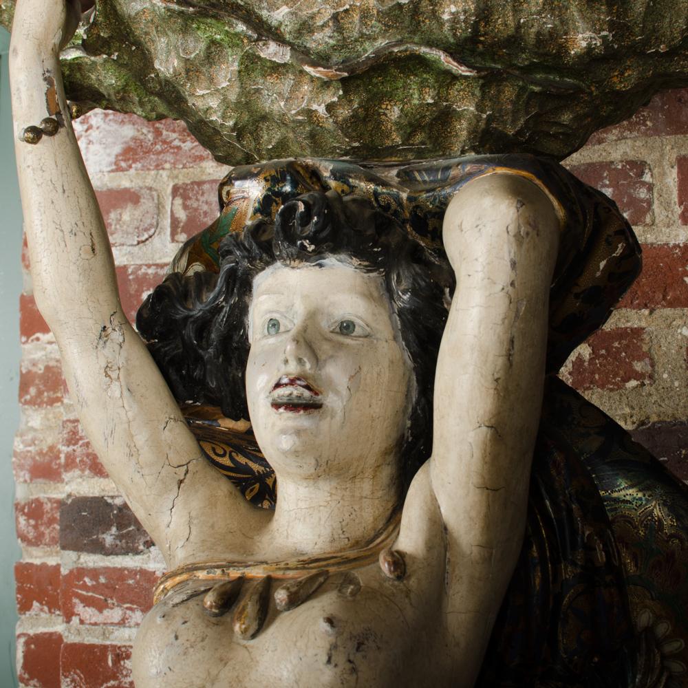 Italian Large Venetian Mermaid Sculpture Holding Seashell, 19th C For Sale
