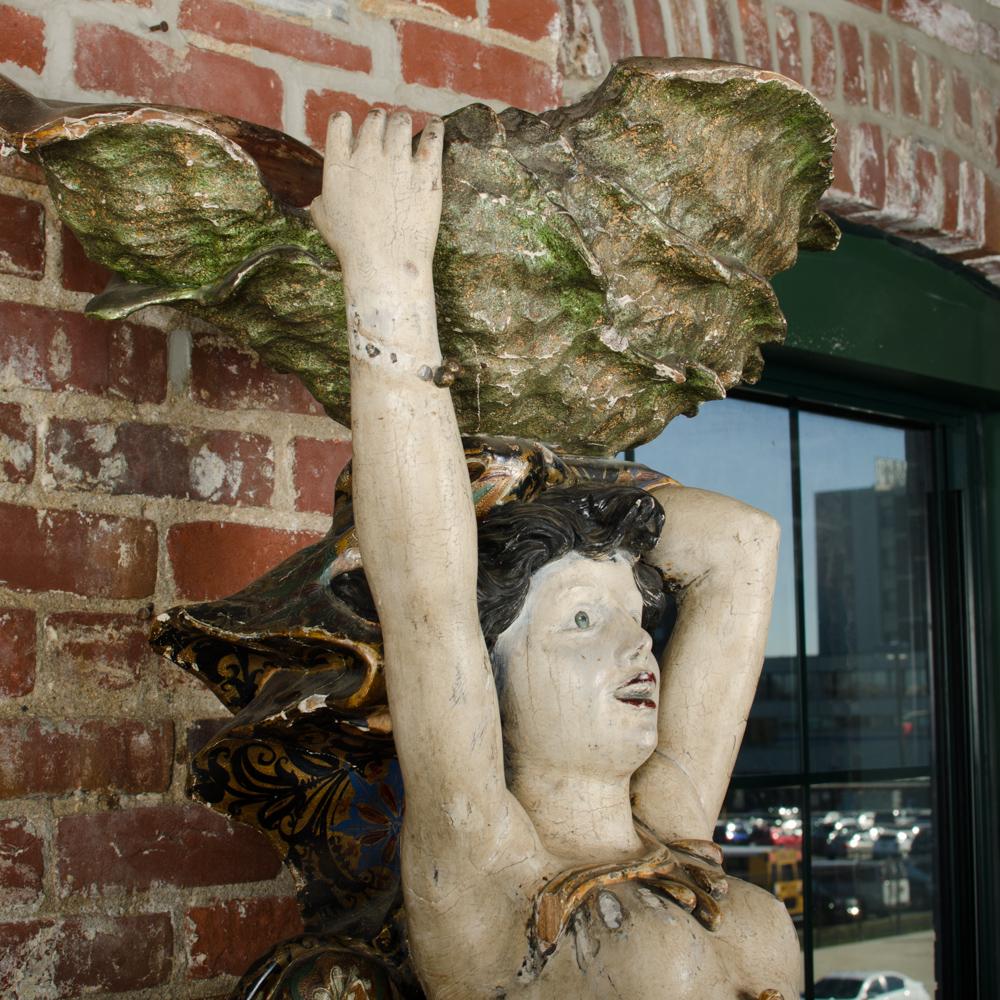 Polychromed Large Venetian Mermaid Sculpture Holding Seashell, 19th C For Sale