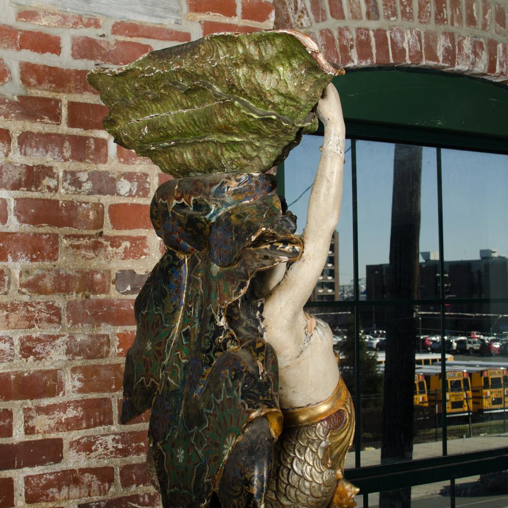 Large Venetian Mermaid Sculpture Holding Seashell, 19th C In Good Condition For Sale In Philadelphia, PA