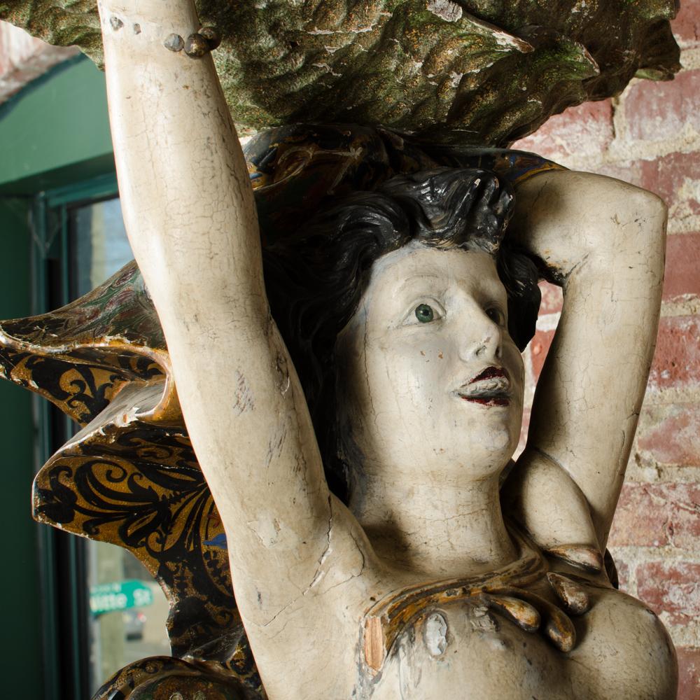 Mid-19th Century Large Venetian Mermaid Sculpture Holding Seashell, 19th C For Sale