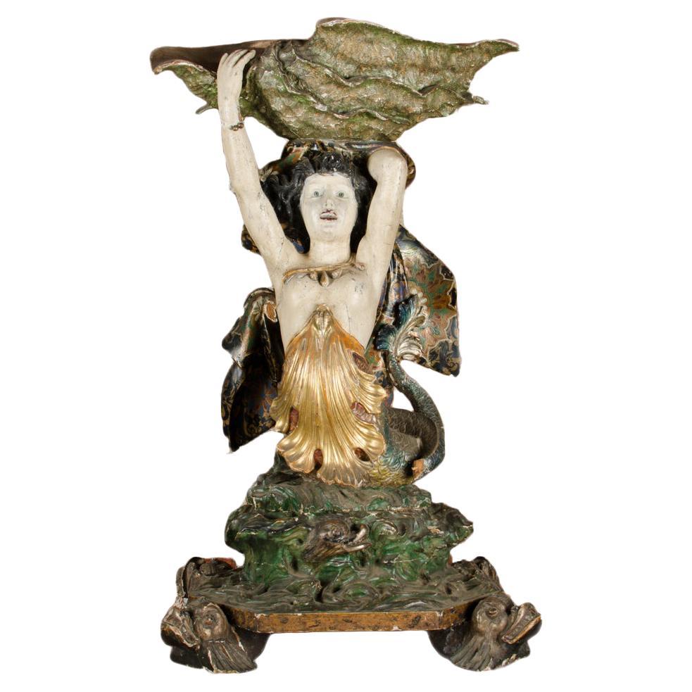 Large Venetian Mermaid Sculpture Holding Seashell, 19th C For Sale