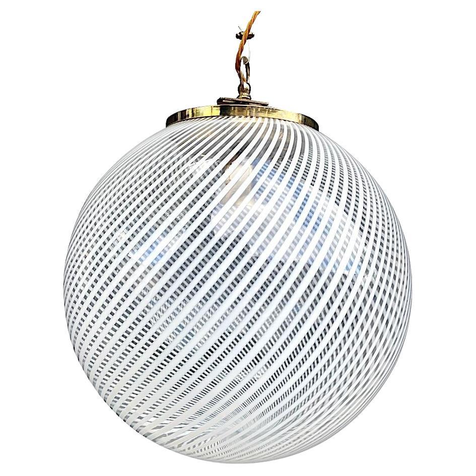 Large Venini Murano Glass Ball “Tessuto" Swirl Pendant Light