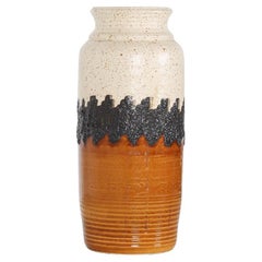 A Large Vibrant West German Pottery Fat Lava Vase in Orange, Black, Cream by BAY