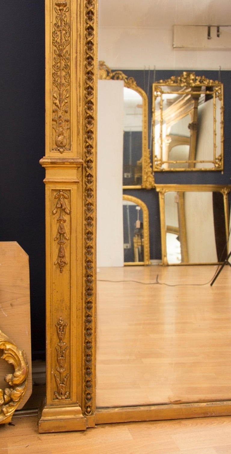 Large Victorian Antique Gilded Mirror with Original Mercury Glass Plate