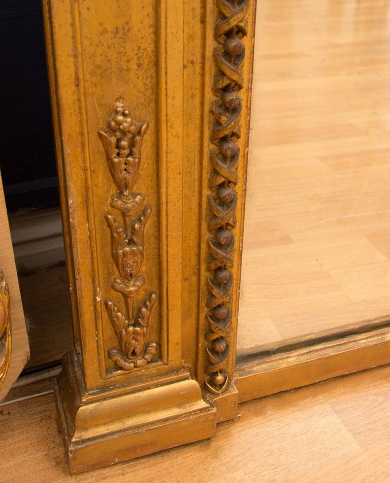 Large Victorian Antique Gilded Mirror with Original Mercury Glass Plate