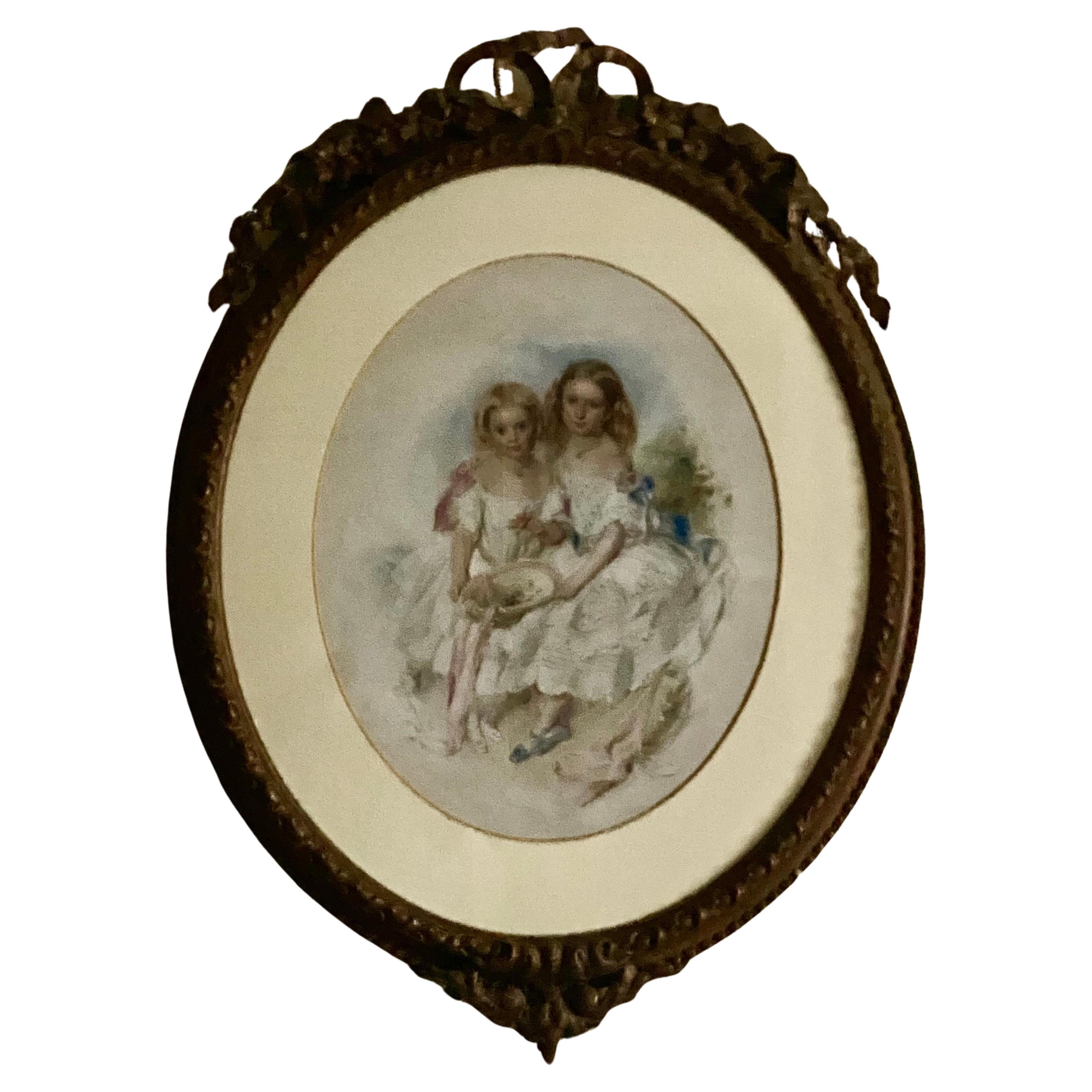Großes viktorianisches, eye Catching Double Portrait-Gemälde zweier hübscher Schwestern (Mittleres 19. Jahrhundert) im Angebot