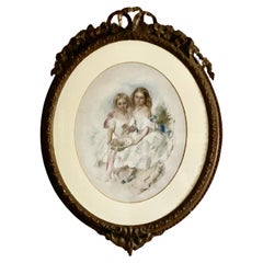 Gran retrato doble victoriano de dos bonitas hermanas que llama la atención
