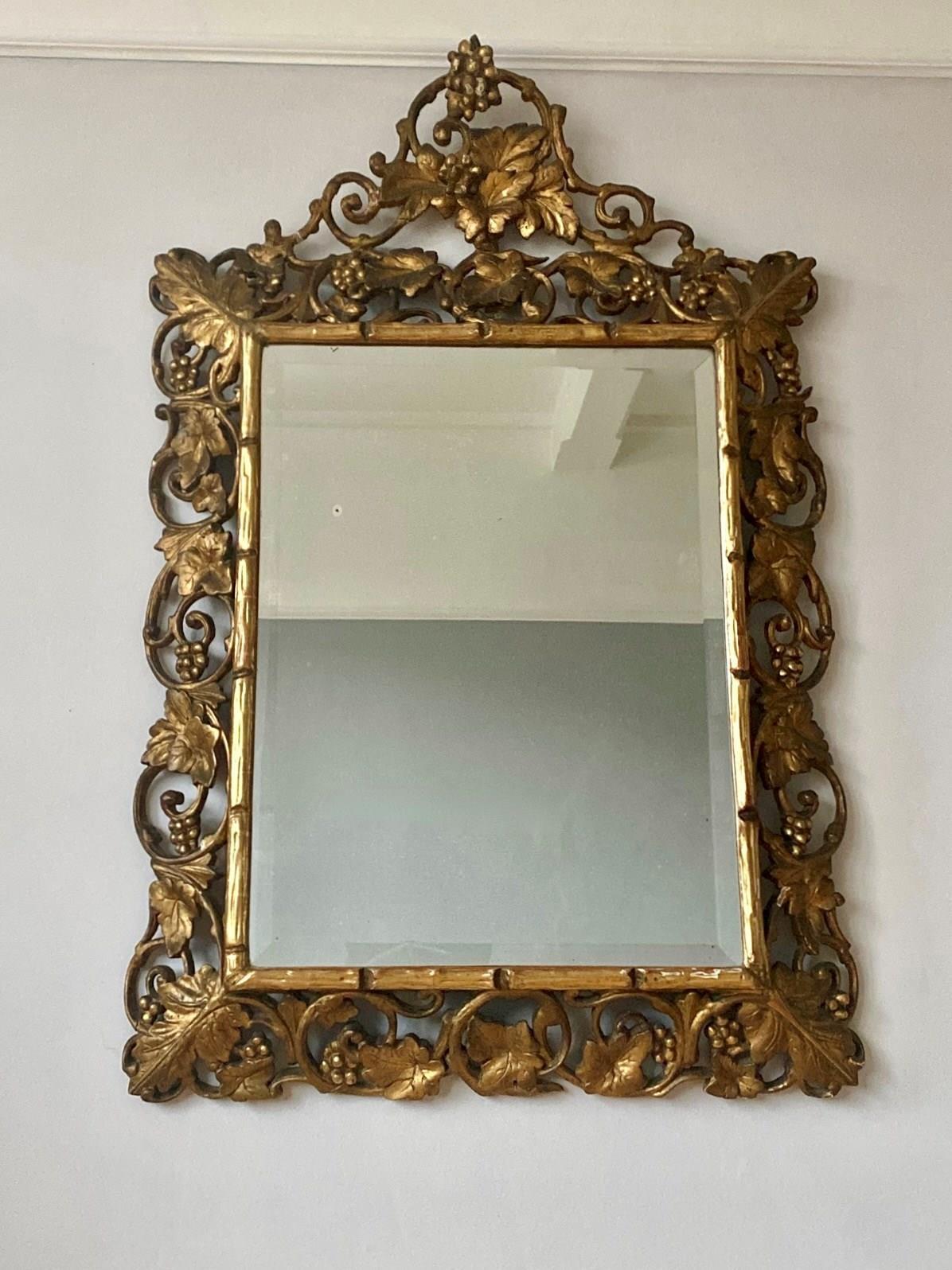 A Large Victorian Faux Bois Carved Giltwood Mirror In Good Condition For Sale In London, GB