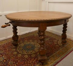 Large Victorian Golden Oak Oval Extending Dining Table