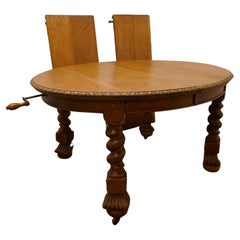 Antique Large Victorian Golden Oak Oval Extending Dining Table