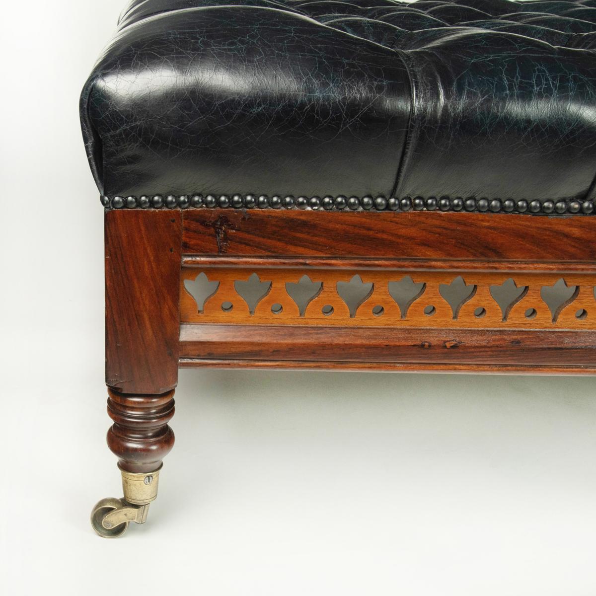 Large Victorian Leather Stool In Good Condition For Sale In Lymington, Hampshire