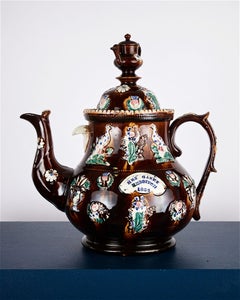 Large Victorian Measham Bargeware Teapot, circa 1880