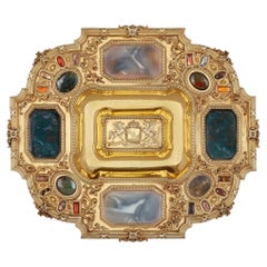 Large Victorian Silver-Gilt and Hardstone Dish by R & S Garrard