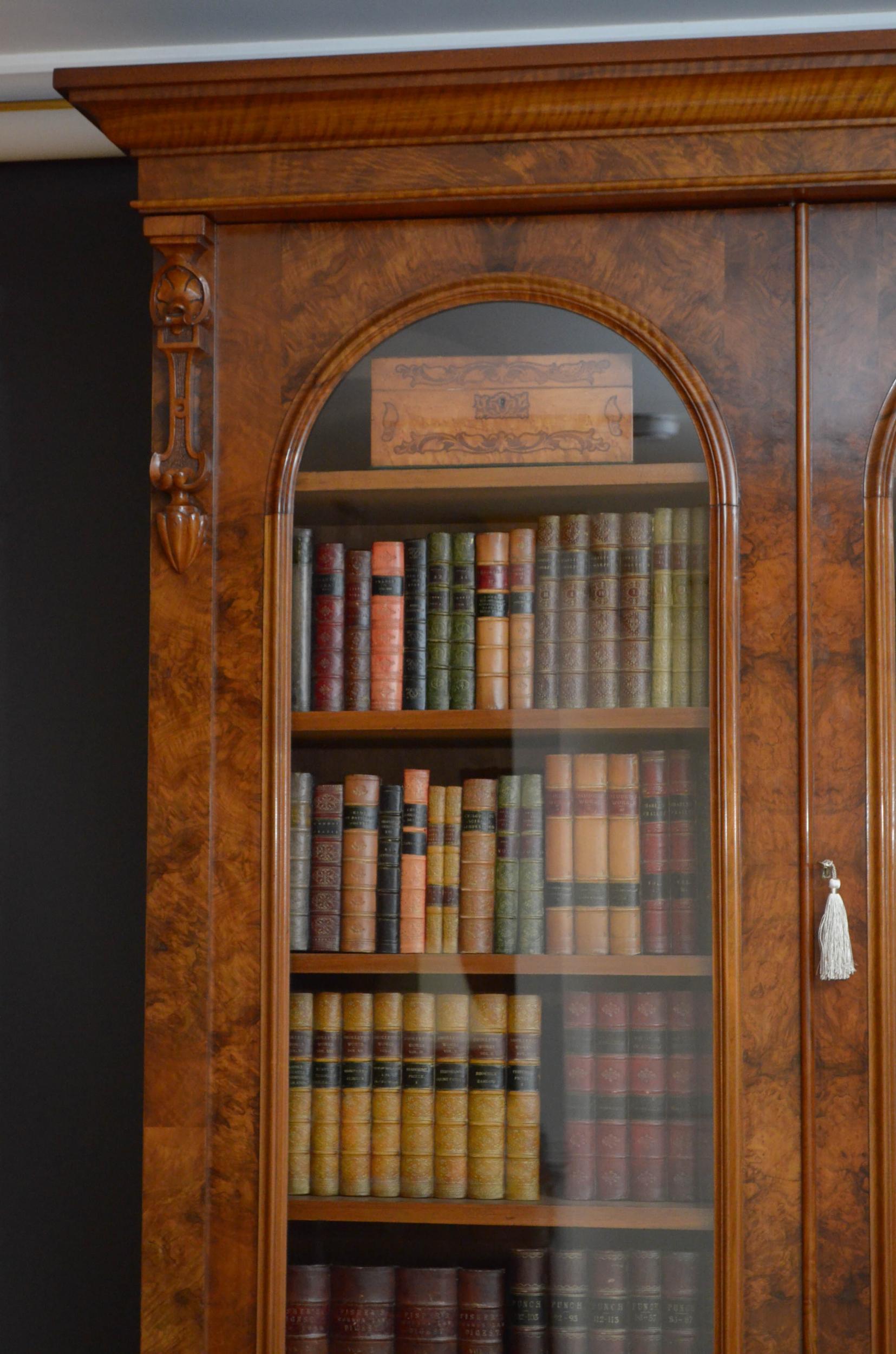 British Large Victorian Walnut Library Bookcase